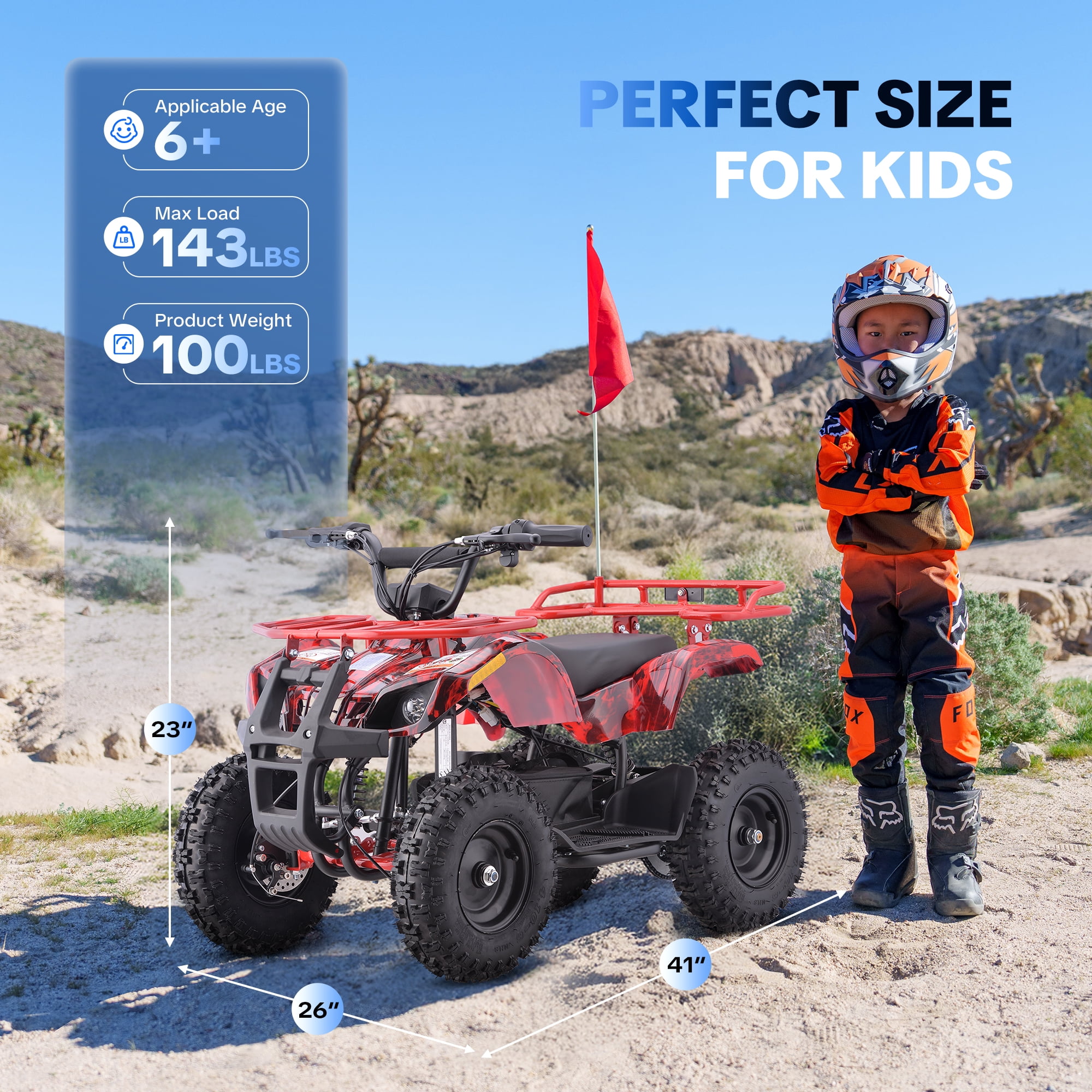 Aoemoe 500W 36V Electric Off-Road ATV Ride-On Quad for Kids (Orange, 41 in L x 26 in W x 23 in H) bv5aa - Image 4