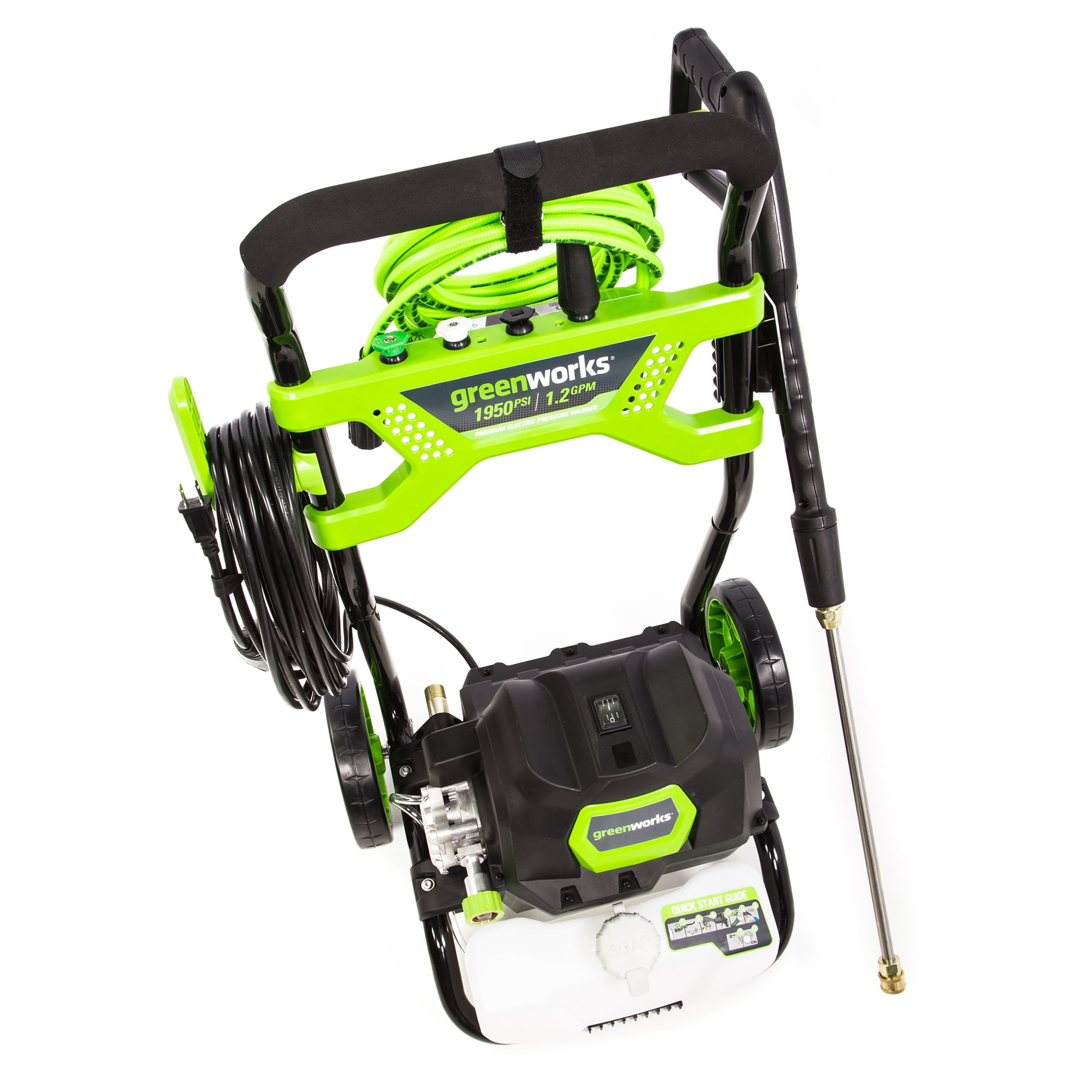 Greenworks 1950-PSI 13 Amp Electric Pressure Washer with 20-ft Hose and 4 Nozzles (Green, 32 lb) 2wlbn