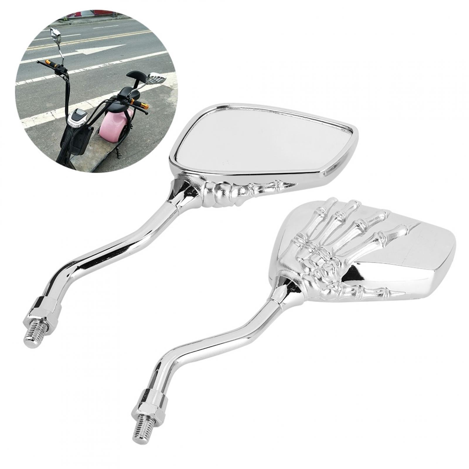Fyydes Motorcycle Rearview Mirrors Skeleton Skull Hand Design (Chrome, 2 Pack) o6e32