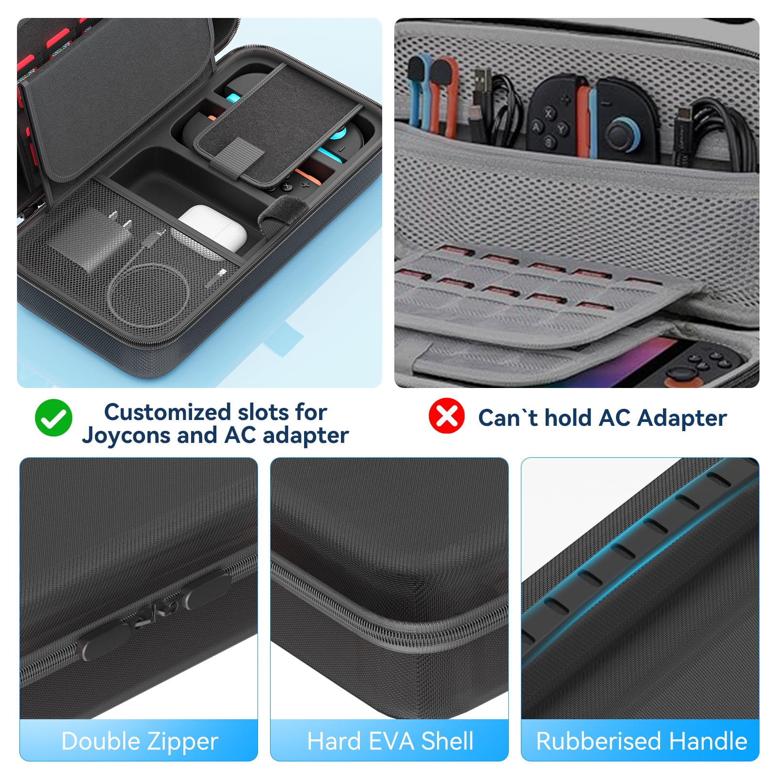 OIVO Carrying Case for Switch 2, Switch OLED, and Original Console (Black, 20 Game Card Slots) 1usvj