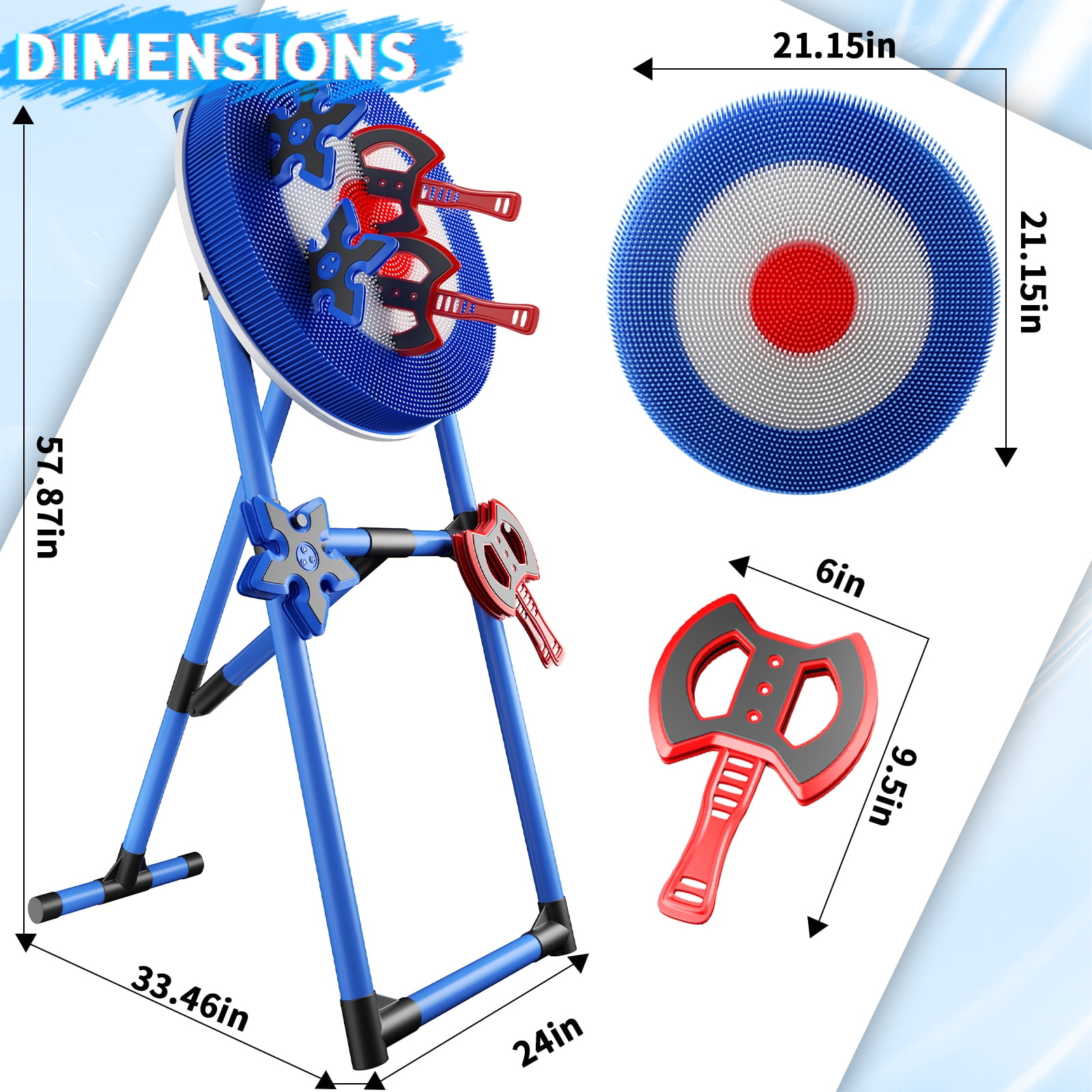 SENCHO GINSYTALIOR Family Axe Throwing Game Set with 4 Axes and 4 Darts (Blue, 9 Piece Set) f6c5y