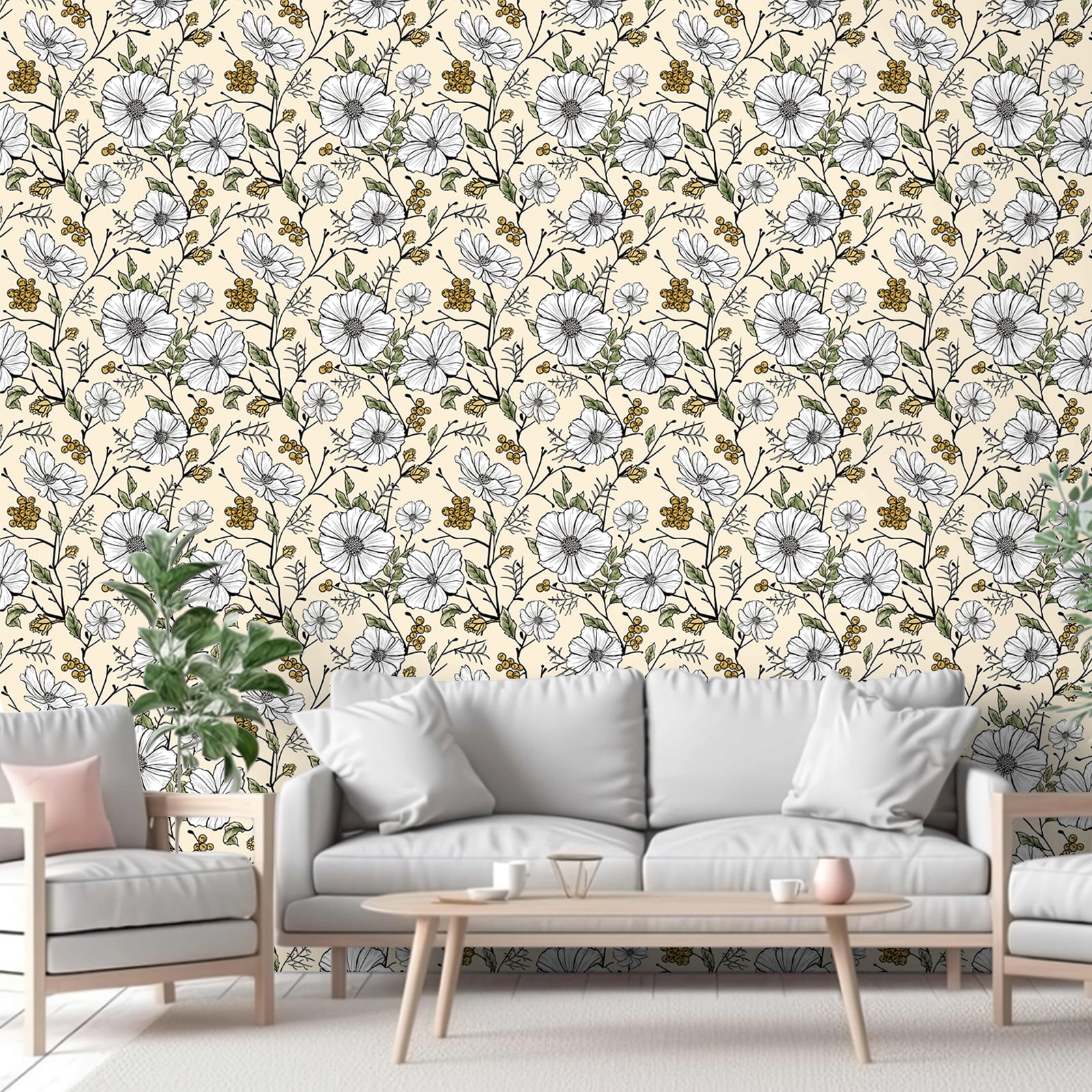 UMIGGEE Floral Peel and Stick Wallpaper, Self-Adhesive Removable Contact Paper for Home Decor and Furniture Renovation (Beige, 17.7 in x 118 in) eduoz