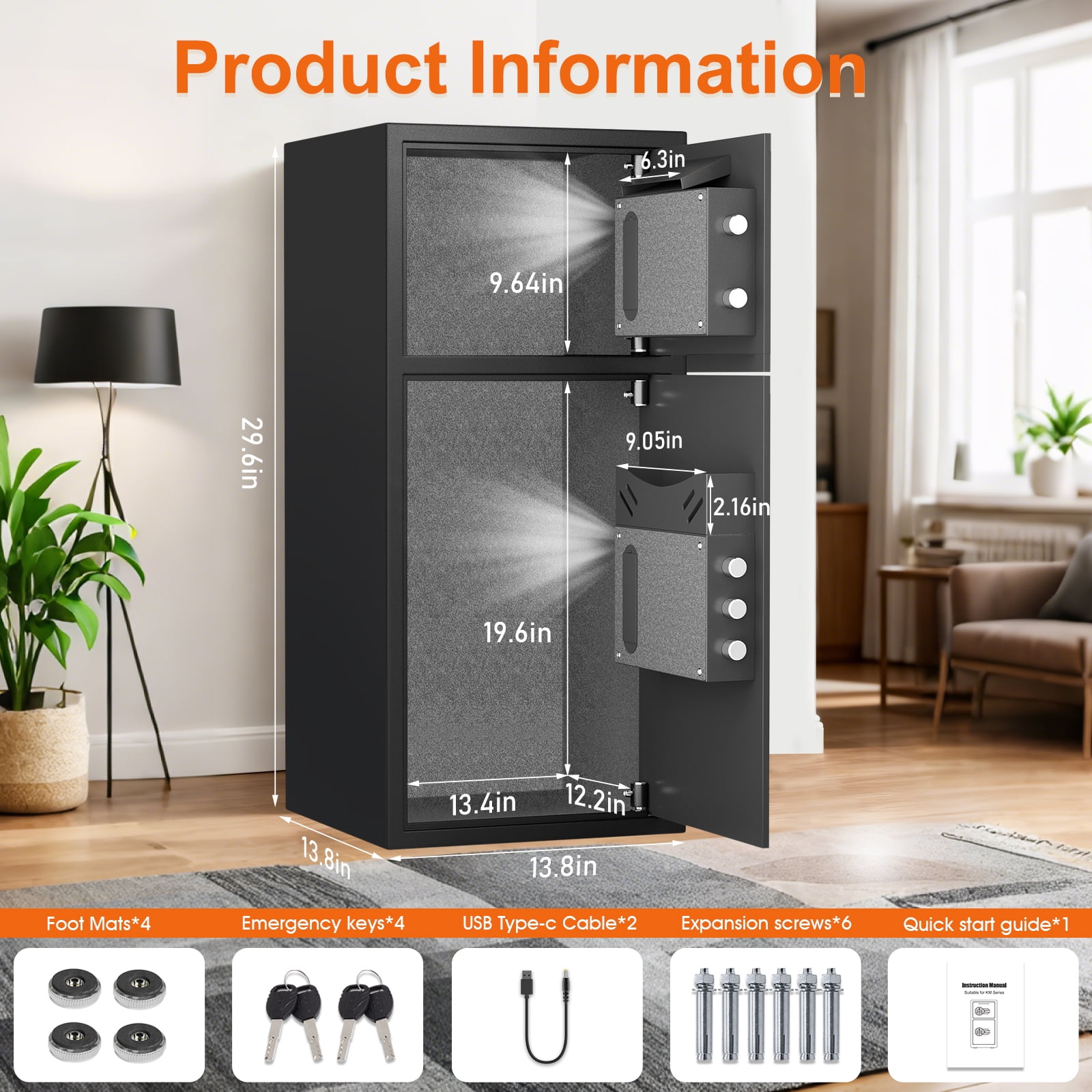 Opentiny Large Digital Security Safe, Fireproof and Waterproof Home Office Lock Box with Deposit Slot and Dual Alarm System (6.5 cu ft, 13.8 in x 13.8 in x 29.5 in) lxq0z