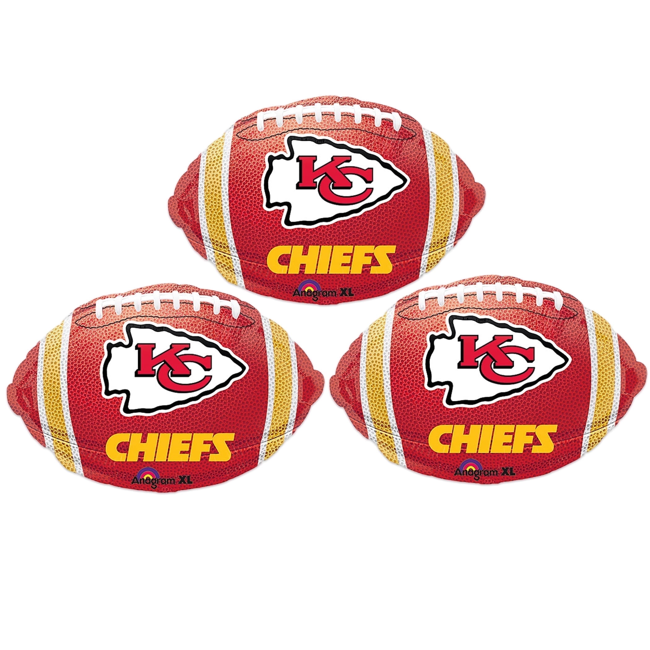 Veil Entertainment Kansas City Chiefs Football Mylar Foil Balloon (Red, 3 Pack, 21 in) h86ty
