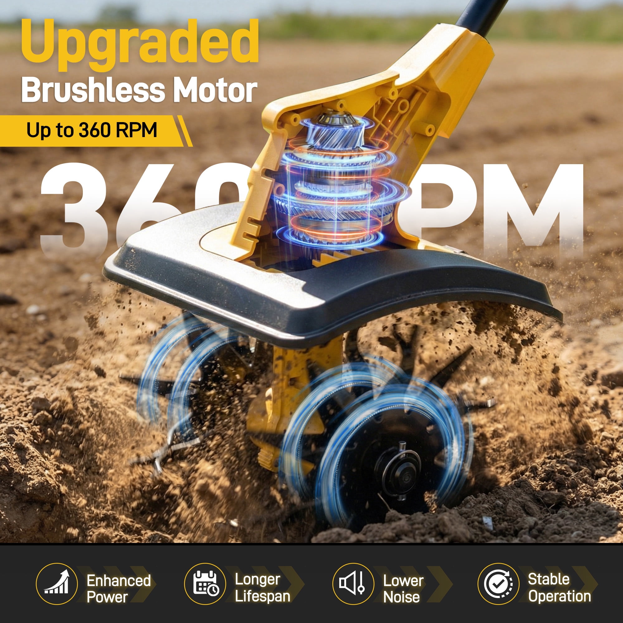 GEVEELIFE 20V Cordless Tiller Cultivator, Brushless Motor with Dual 4.0Ah Batteries (12 in Width, 8 in Depth) qx4j6