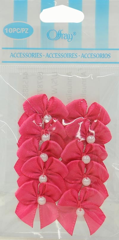 Offray 2-Loop Bow with Pearl Accessory for Crafts and Hair Clips (Hot Pink, 0.625 in, 40 count) bwxi2