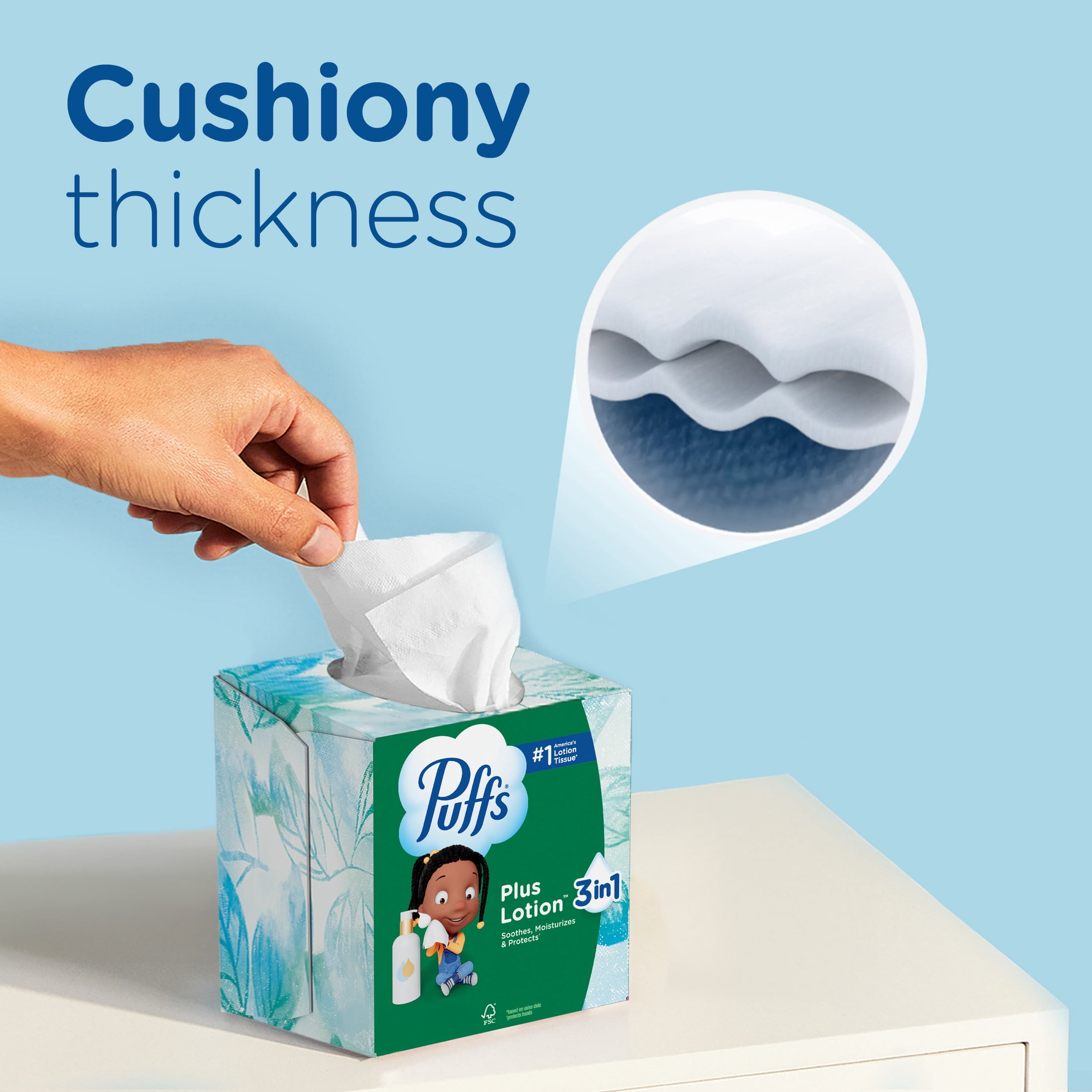 Puffs Plus Lotion Facial Tissue, Soothing 2-Ply Paper Tissues (1 Mega Cube, 72 Count) dlcsa