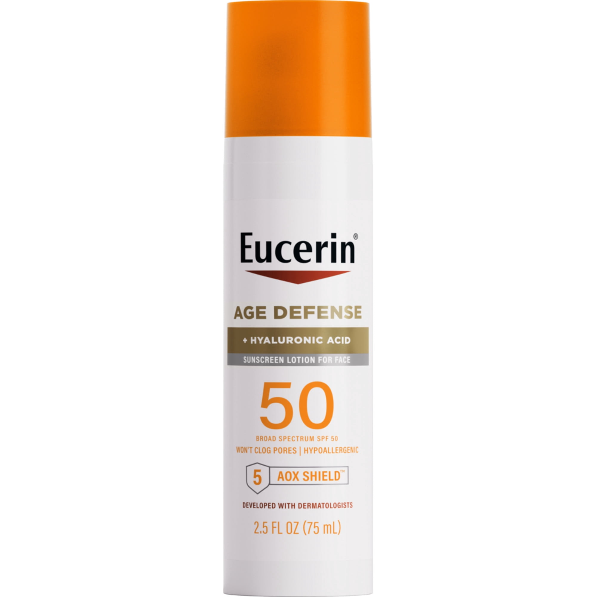 Eucerin Sun Age Defense Face Sunscreen Lotion, SPF 50, Hyaluronic Acid, Lightweight & Non-Comedogenic (2.5 fl oz) gqfnb
