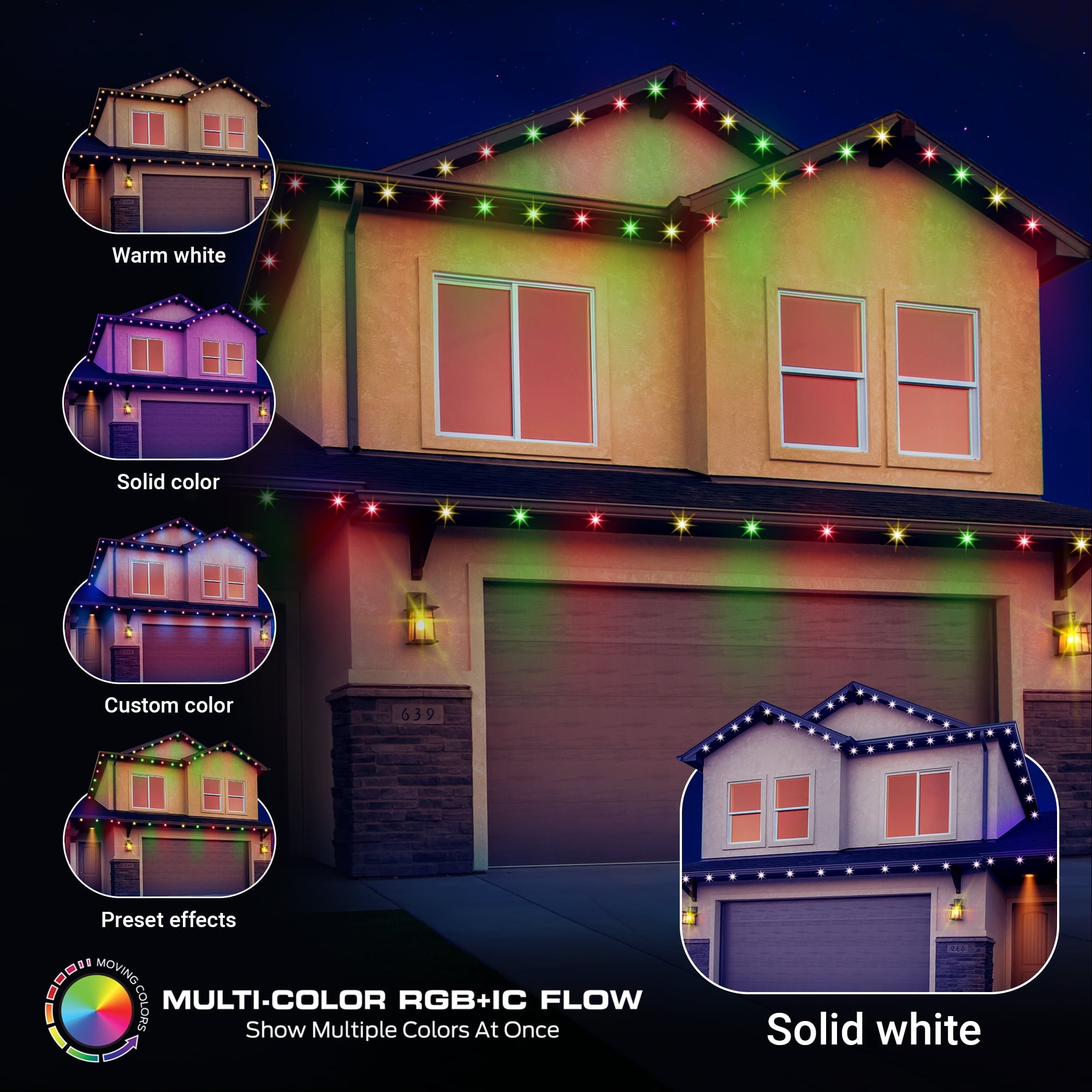 Energizer Smart WiFi Outdoor Permanent LED String Lights, RGB+IC Color-Changing, App & Voice Control, Weatherproof (Multi-Color, 100 ft) kqpcp