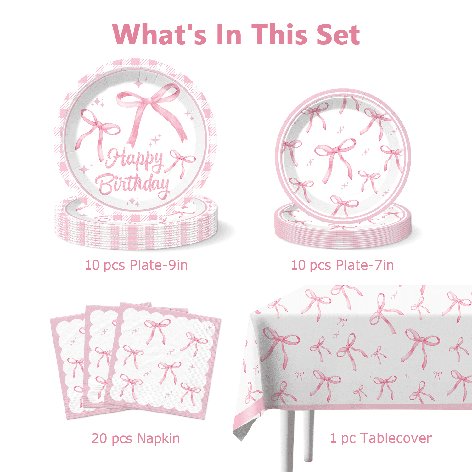 Morabloomy Coquette Birthday Party Supplies Set (Pink, 41-Piece Tableware Kit) nxk04