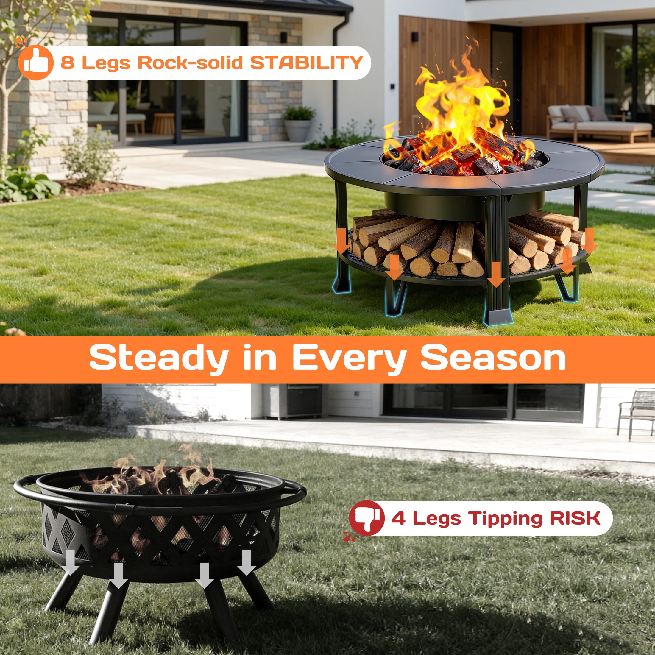 Segmart 38 in Round Wood Burning Fire Pit Table with Grill, Poker, and Waterproof Cover (Black, 38 in) ra8m1