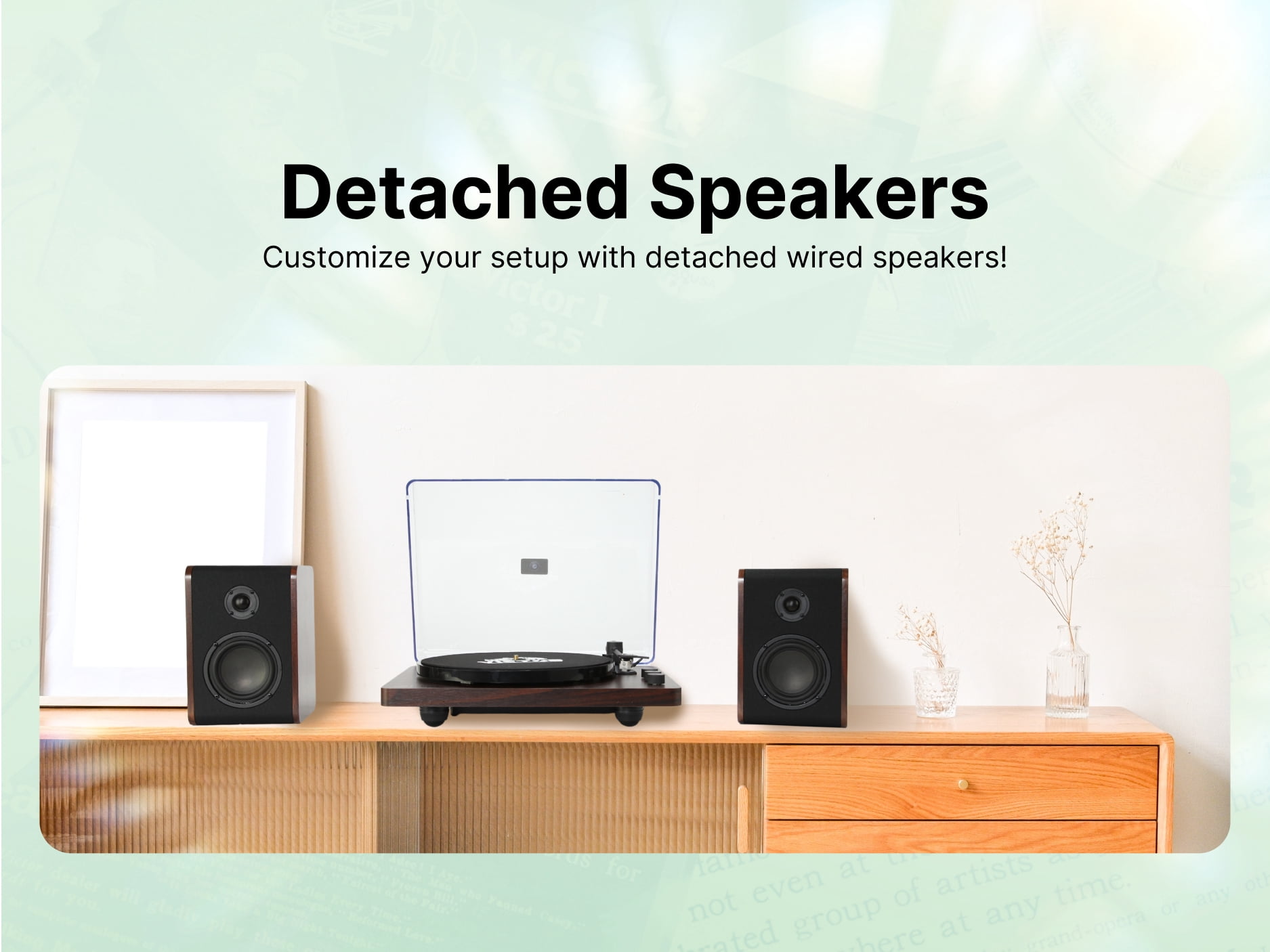 Victor Lincoln Record Player, 3-Speed Turntable with Bluetooth and Detached Stereo Speakers (Wood Finish) fbzf6