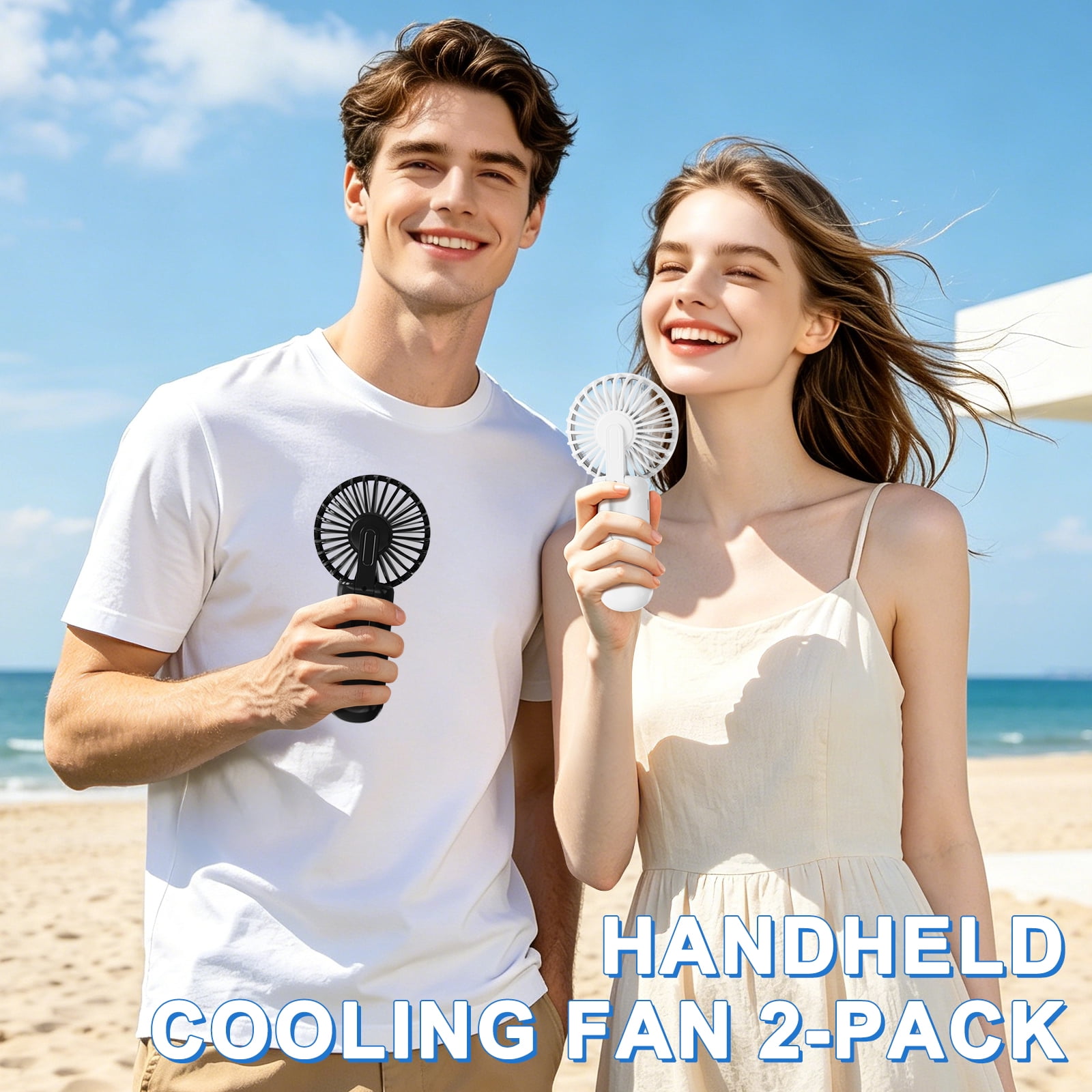 Aubiu 5-Speed Portable Handheld Fan, 3-in-1 USB Rechargeable Personal Cooling Fan (Black & White, 2-Pack) hppiv