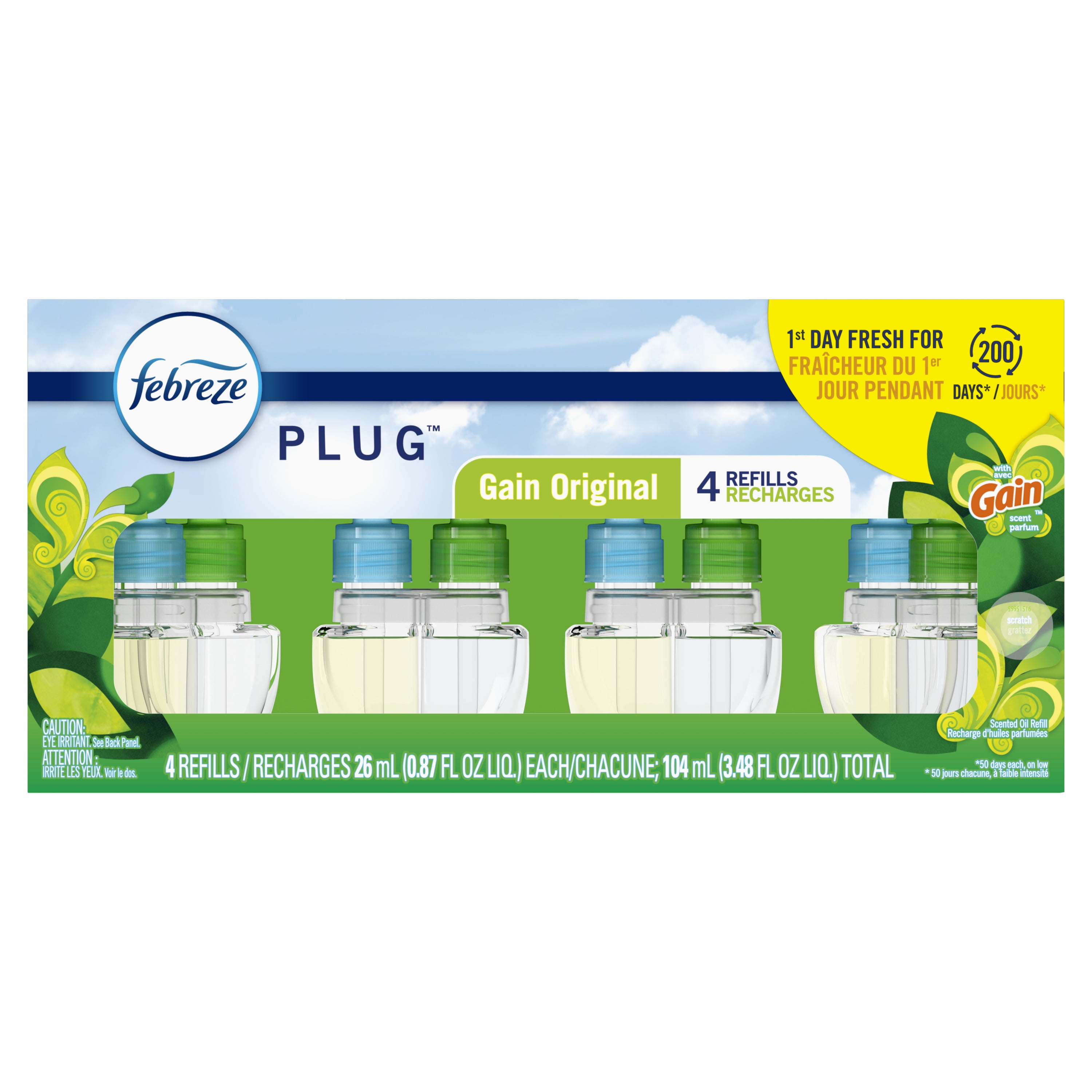 Febreze Fade Defy Plug In Air Freshener Scented Oil Refill (Gain Original, 4 Count, 0.87 fl oz each) cn3wz