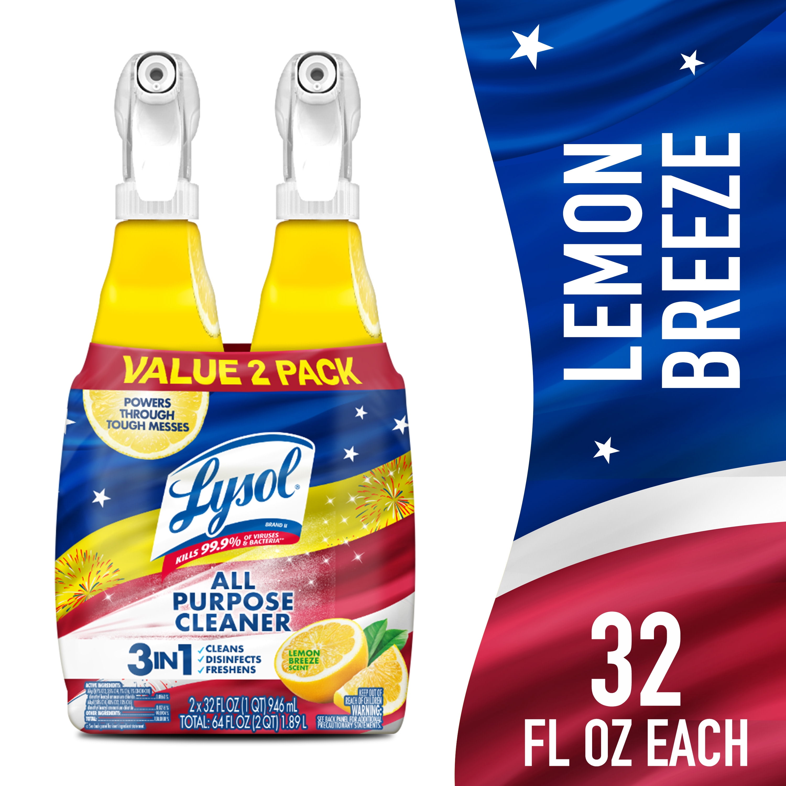 Lysol All Purpose Cleaner Spray, Disinfectant and Sanitizer, Lemon Scent (Lemon, 64 fl oz, 2 Pack) ecf1n