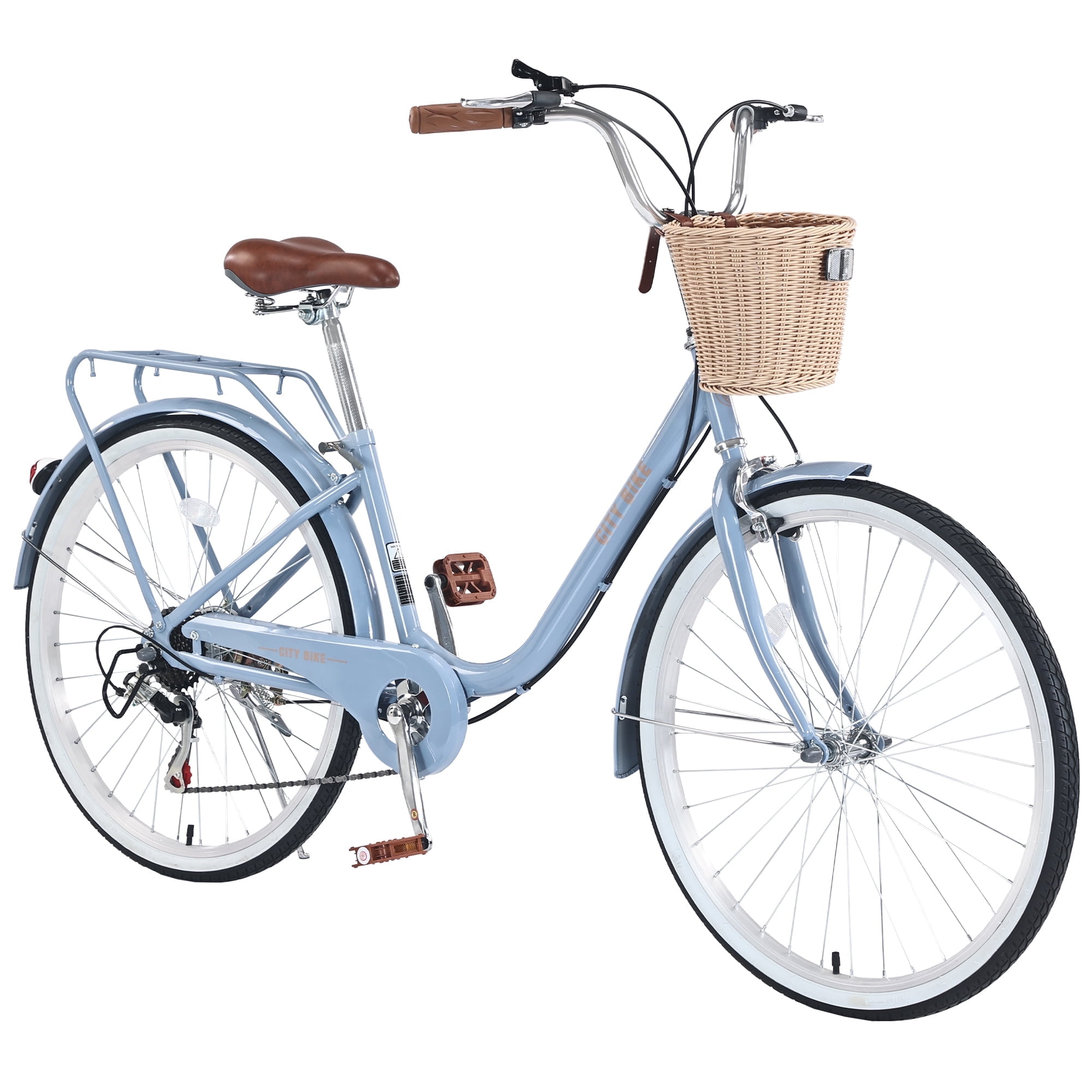 Aezusy Women's 26 in Beach Cruiser Bike, Shimano 7-Speed Commuter Bicycle with Basket (Blue, 26 in) gcyq2