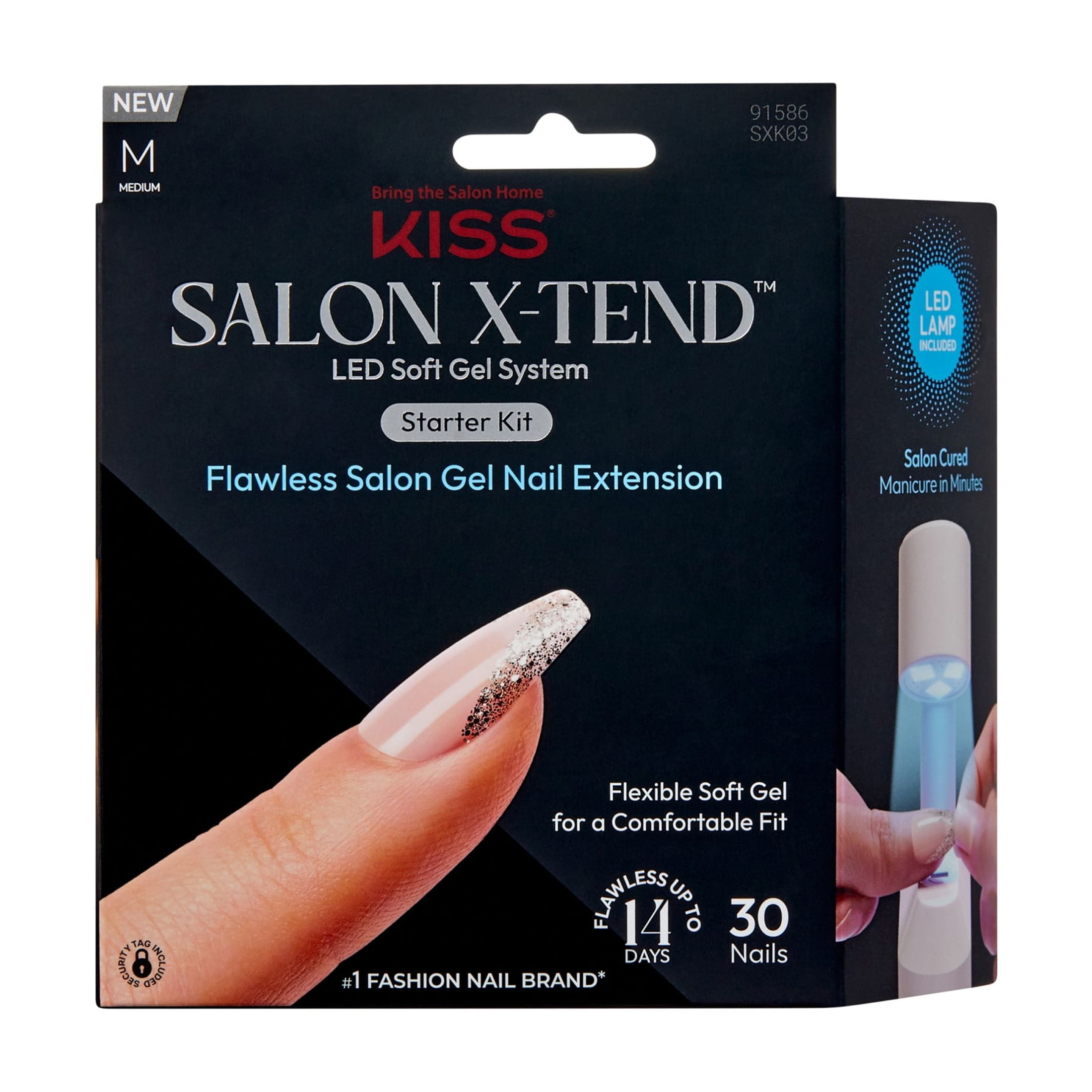 Kiss Salon X-tend LED Gel Nail Kit, Perk, Medium Coffin, Beige (30 Count, 0.16 fl oz) kyeef