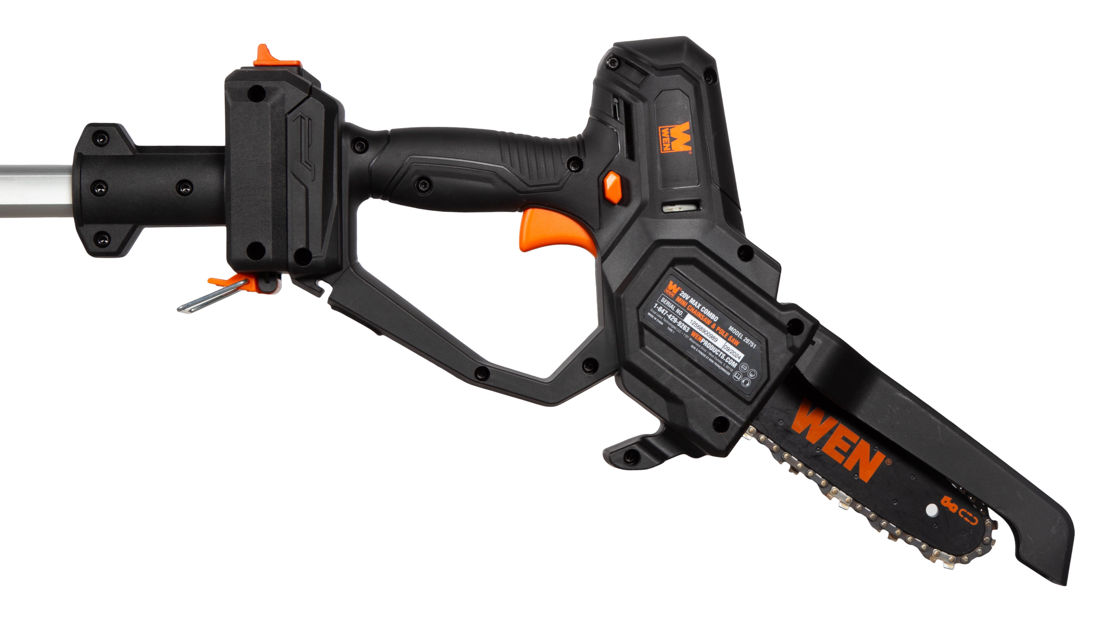 WEN 20V Max Cordless 2-in-1 Chainsaw and Pole Saw (6-inch, 12.3 ft Reach, 4Ah Battery and Charger) lmm3f