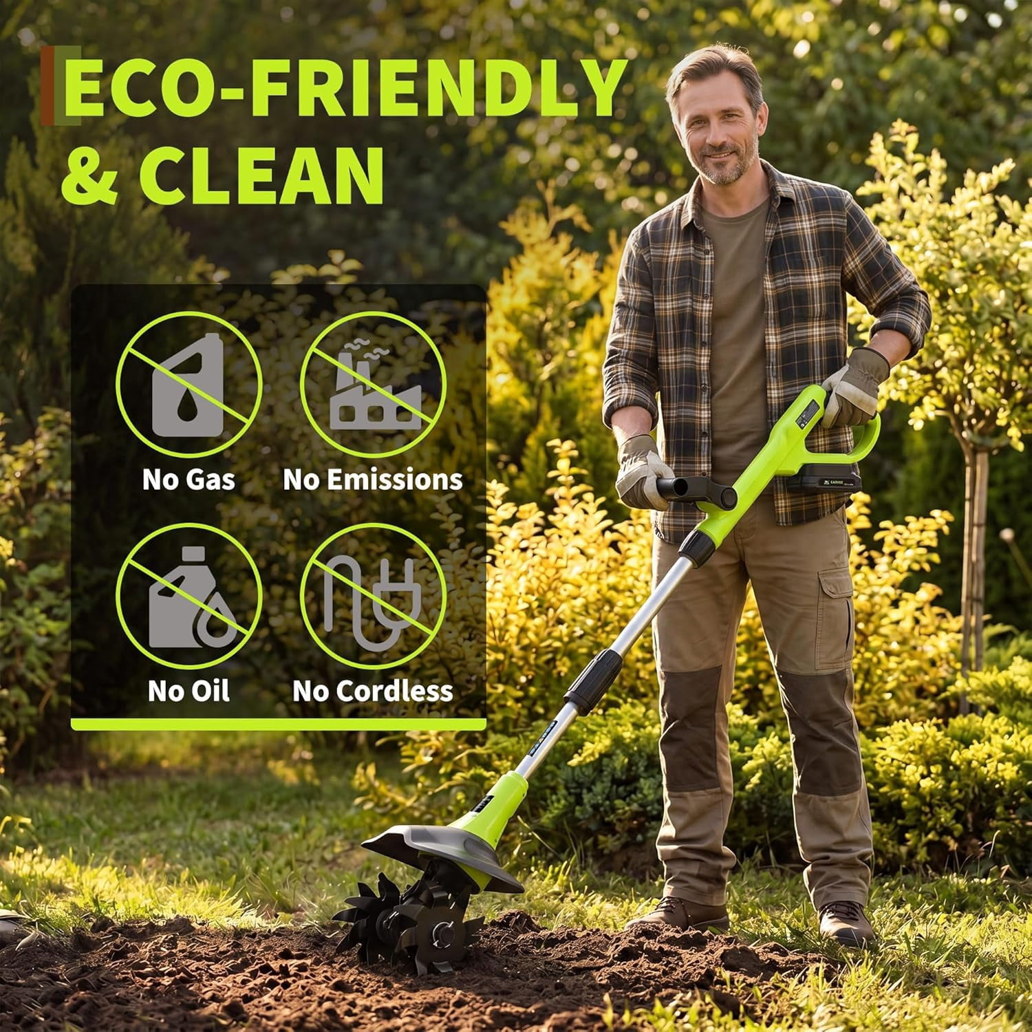 PIONEERWORKS 20V Cordless Electric Garden Tiller, Lightweight Cultivator for Soil Aeration (Green, 8.8 lb) pbgal