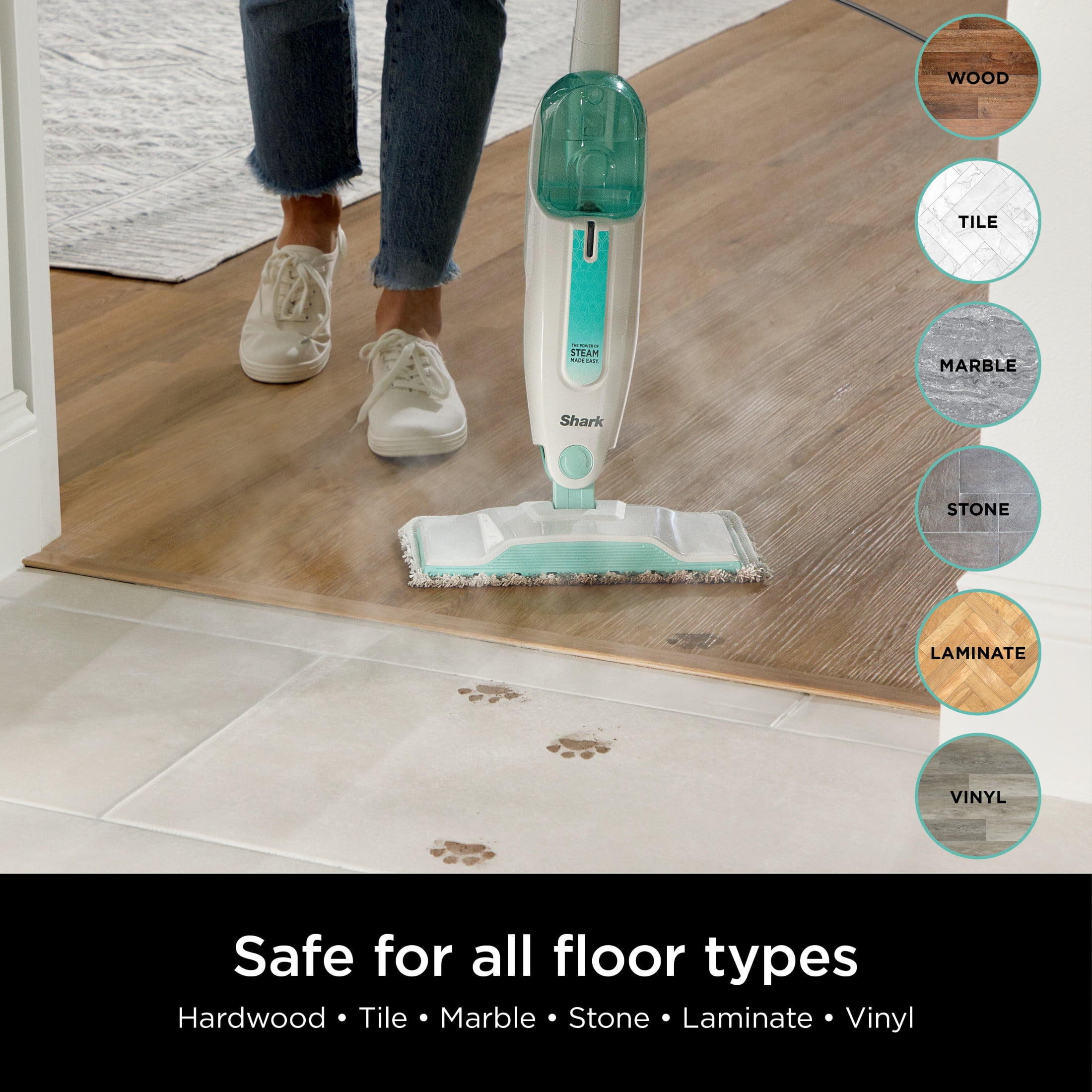 Shark Steam Mop, Corded Hard Floor Cleaner, Chemical-Free Sanitization, Lightweight Design (White, 18 ft Cord) rk0do