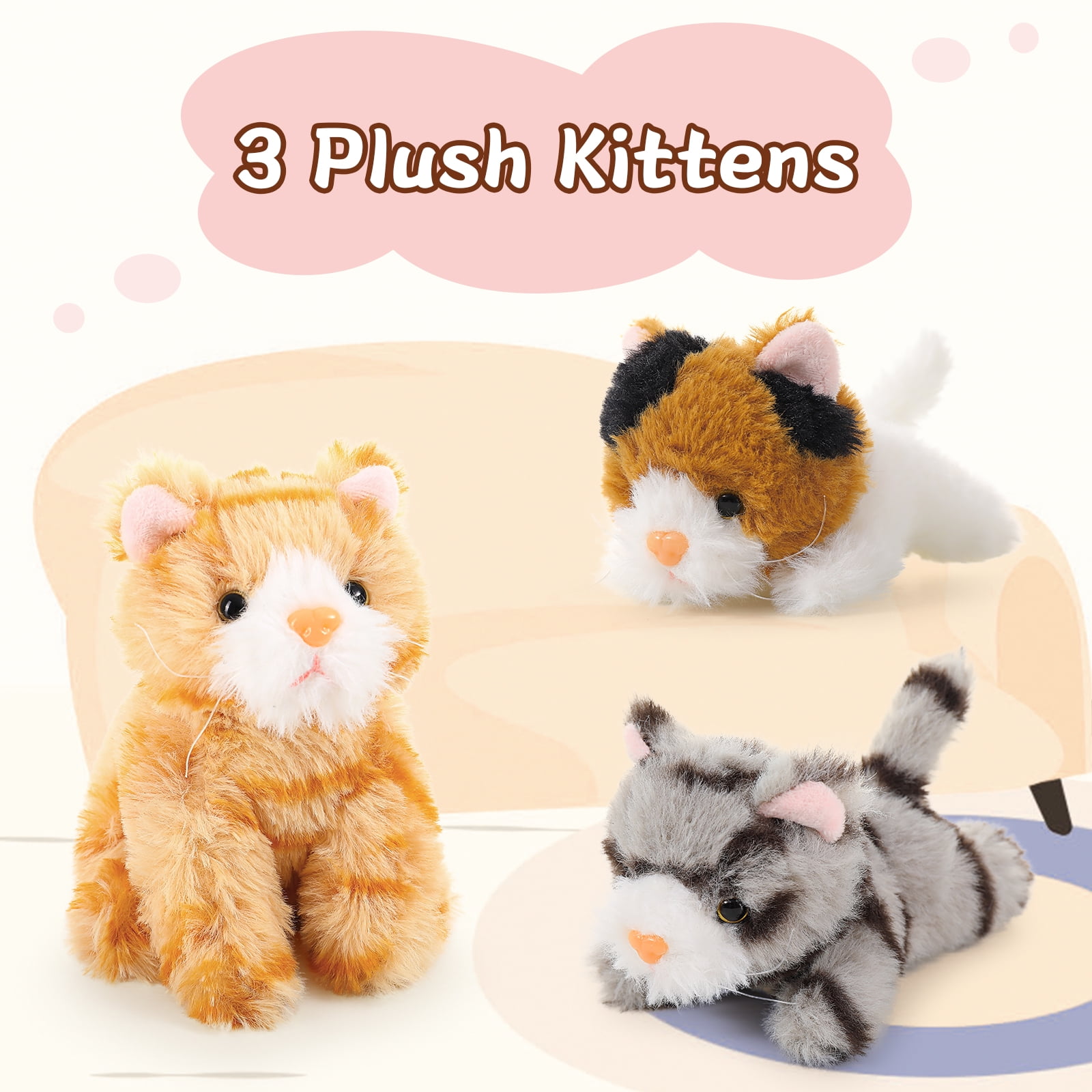 Muiteiur Cat Stuffed Animal Set with 3 Baby Kittens (Yellow, 15.7 in) n2xp4