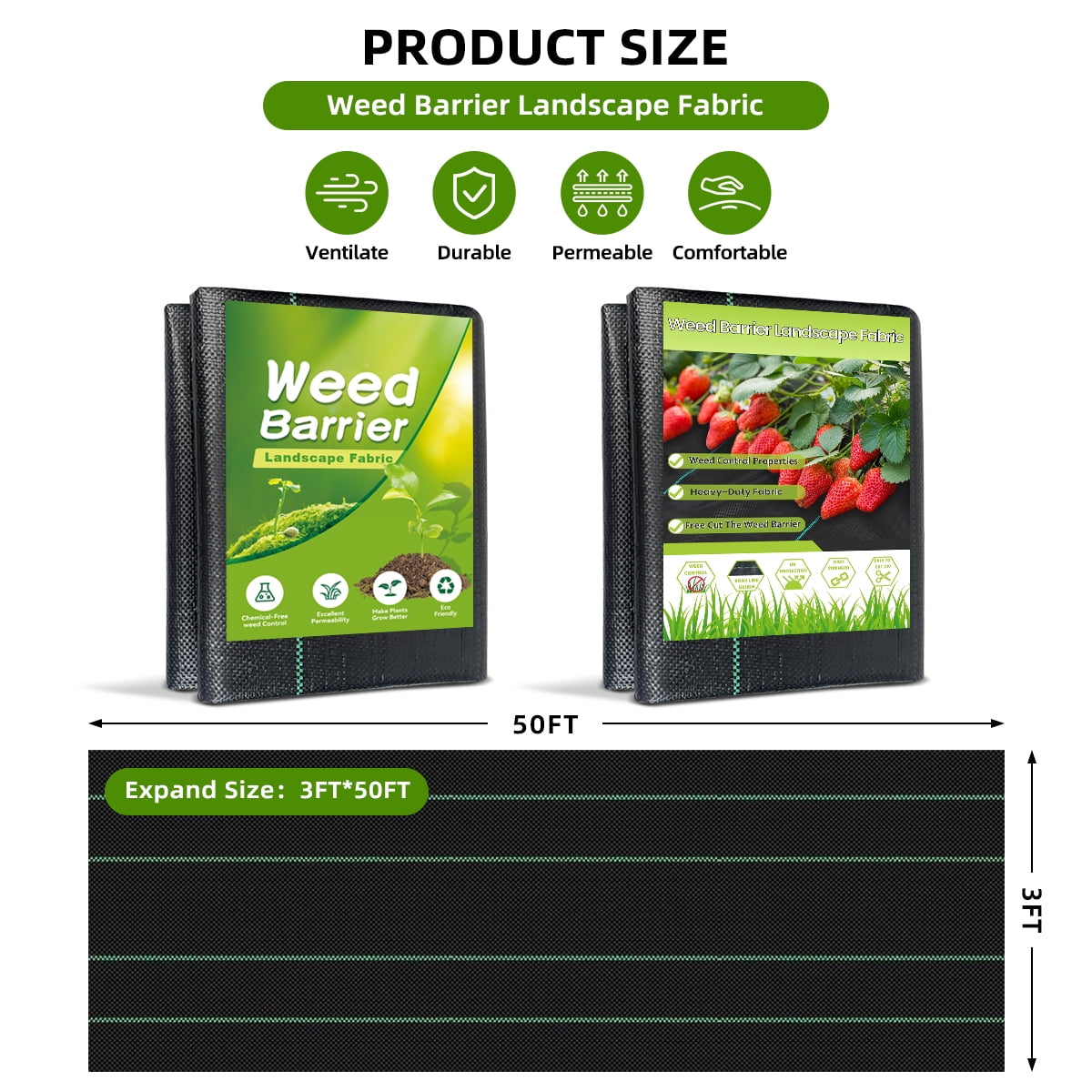 Xueyu Heavy Duty Weed Barrier Landscape Fabric (Black, 3 ft x 50 ft) 485b5