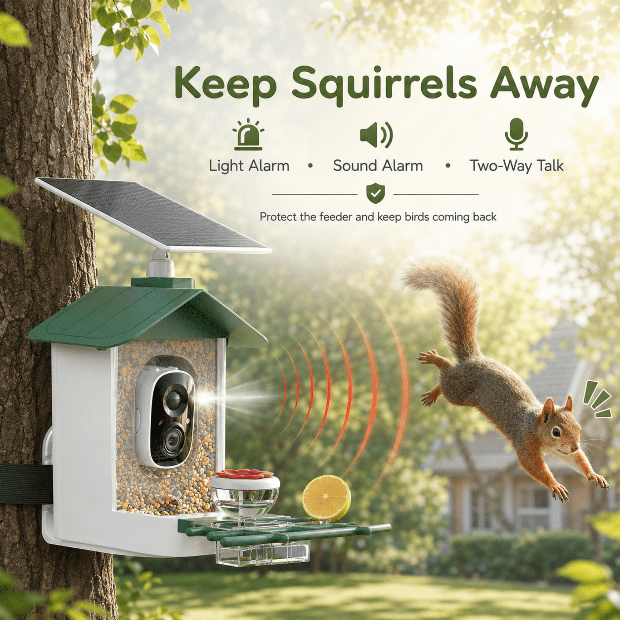 Mehoom Smart Bird Feeder with Camera, 3K HD AI Bird Recognition, Solar Powered Outdoor Wildlife Camera (Green) 2k1ye