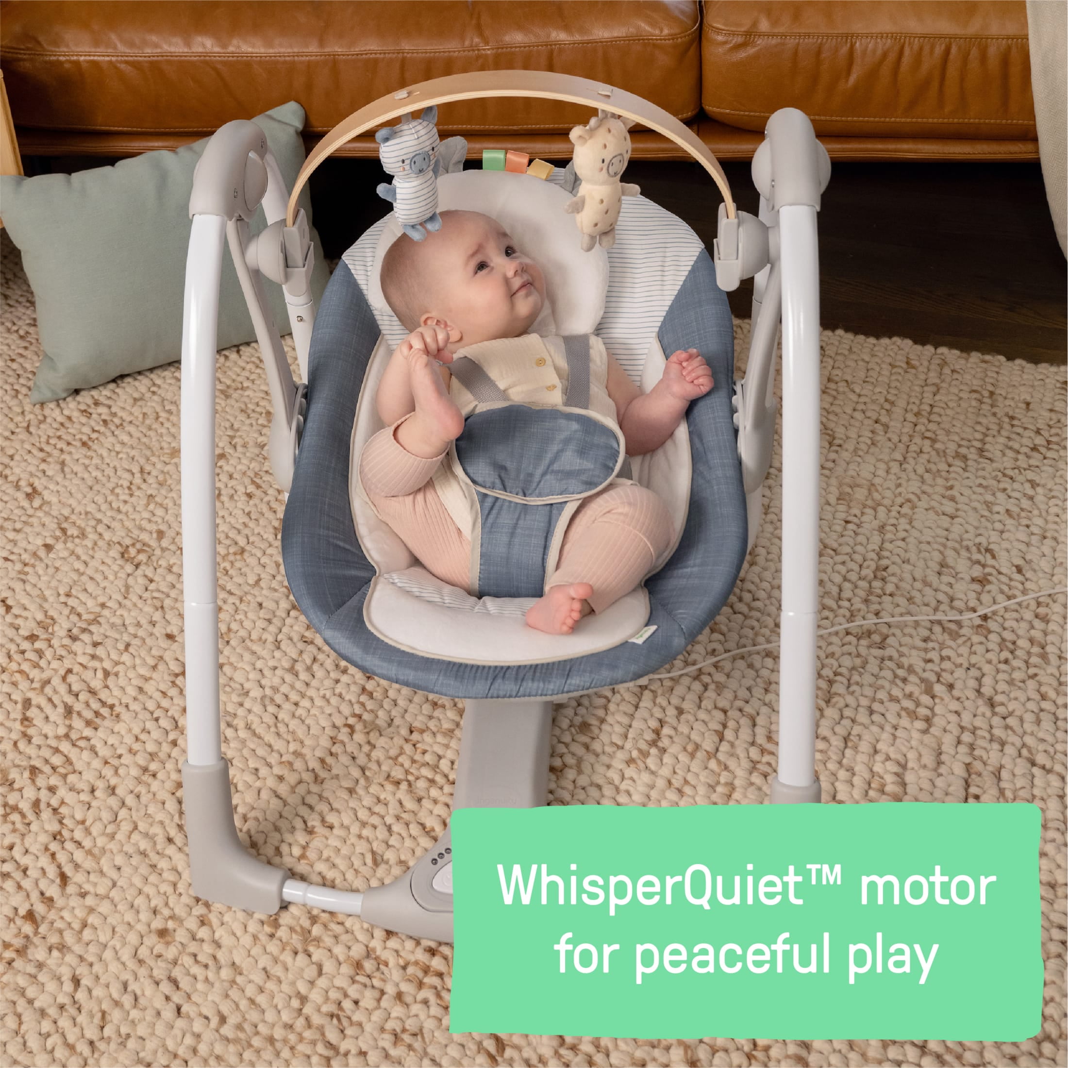 Ingenuity Swing 'n Go Portable Baby Swing, Compact Foldable Infant Rocker with 5 Speeds and Music (Chambray Blue, 20 lb Capacity) 1ieis