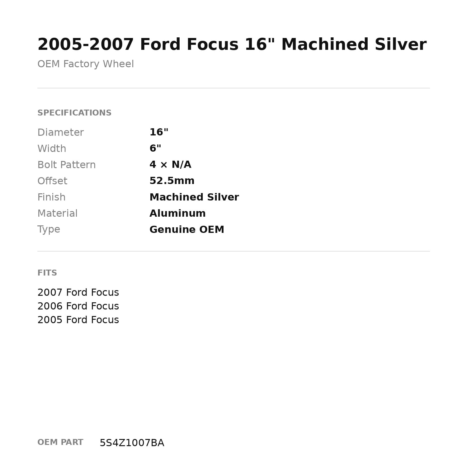 Factory Wheel Warehouse Ford Focus OEM Factory Wheel Rim (Machined Silver, 16 in) uozau