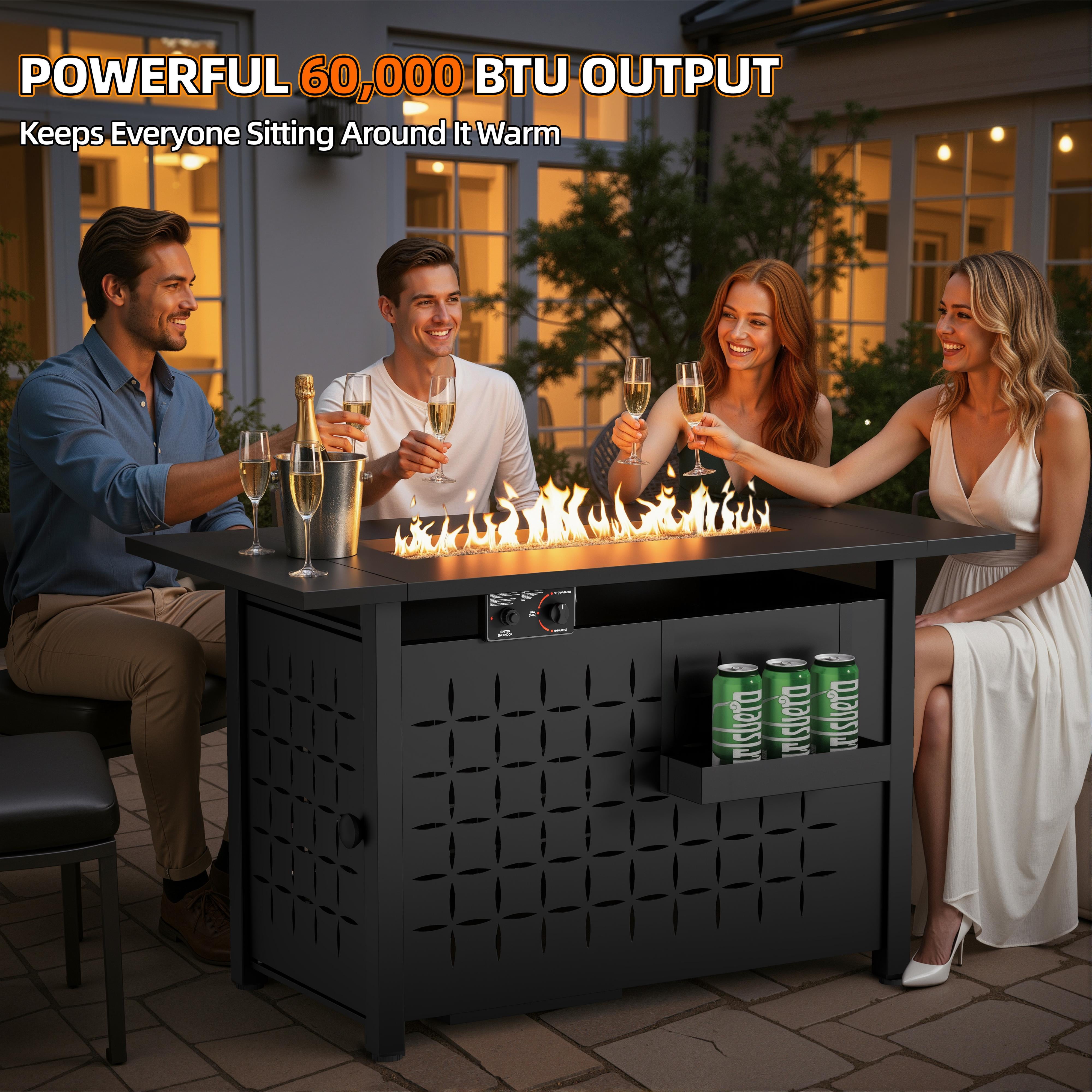 Segmart 43 in Propane Fire Pit Table, Outdoor Gas Fire Pit with Hanging Basket, Lid, and Lava Rocks (Black, 43 in) cmtzk