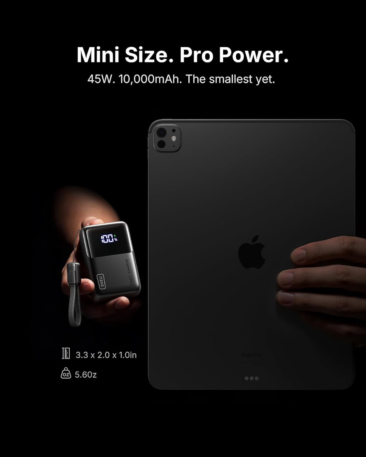 INIU Portable Charger, Ultra Mini 10000mAh 45W Fast Charging Power Bank with Detachable USB-C Cable (Black) yjaic