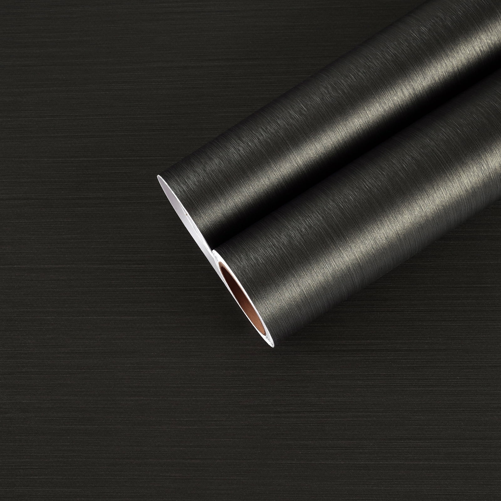 CHIHUT Peel and Stick Contact Paper, Waterproof Brushed Metallic Vinyl Wallpaper for Kitchen Countertops and Cabinets (Black, 17.7 in x 100 in) hcd8m