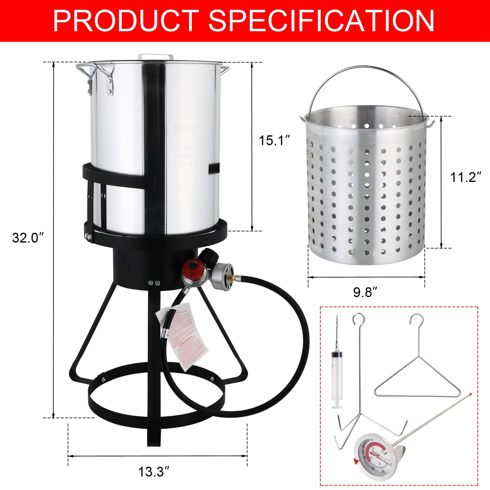 BAYUELSWU 30QT Turkey Deep Fryer Pot Set with 55,000BTU Propane Stove and Basket (Silver, 30 qt) wv0mp