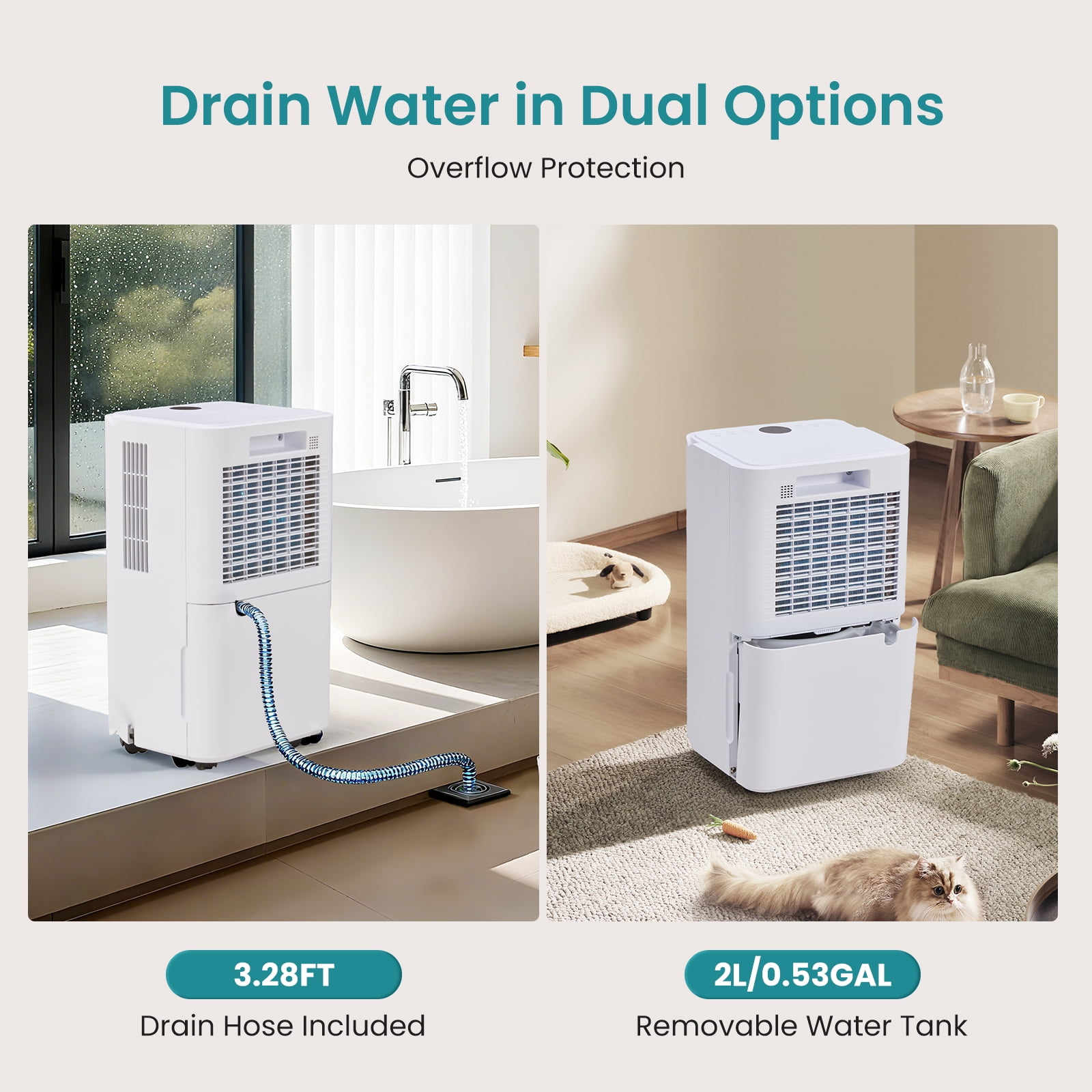 SUMELL 30 Pint Dehumidifier for Basement and Large Rooms, Intelligent Humidity Control with Pump (White, 70 oz) yi4qx