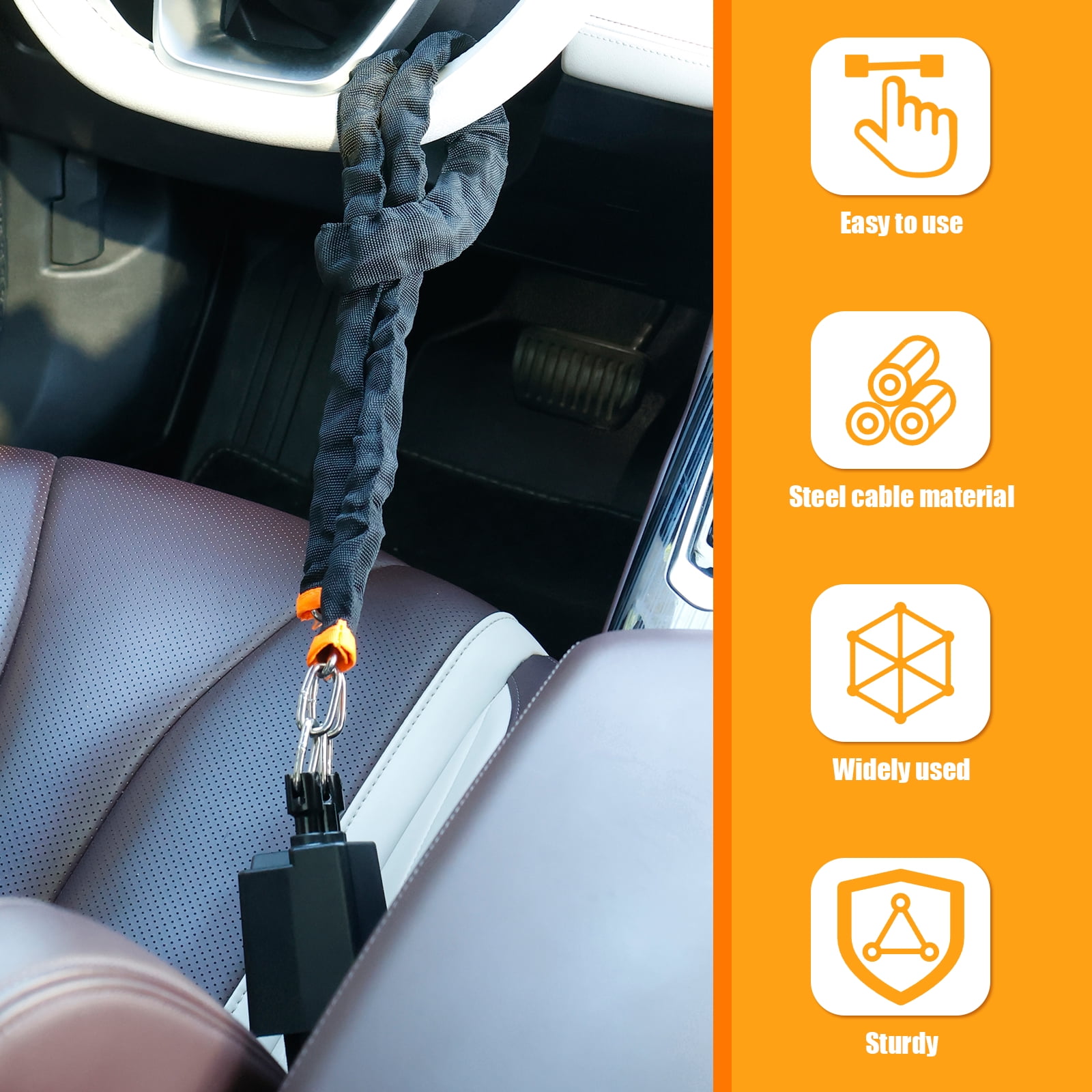 TMWEFUSC Universal Steering Wheel and Seat Belt Anti-Theft Lock (Black, 25.59 in) 7h8xw