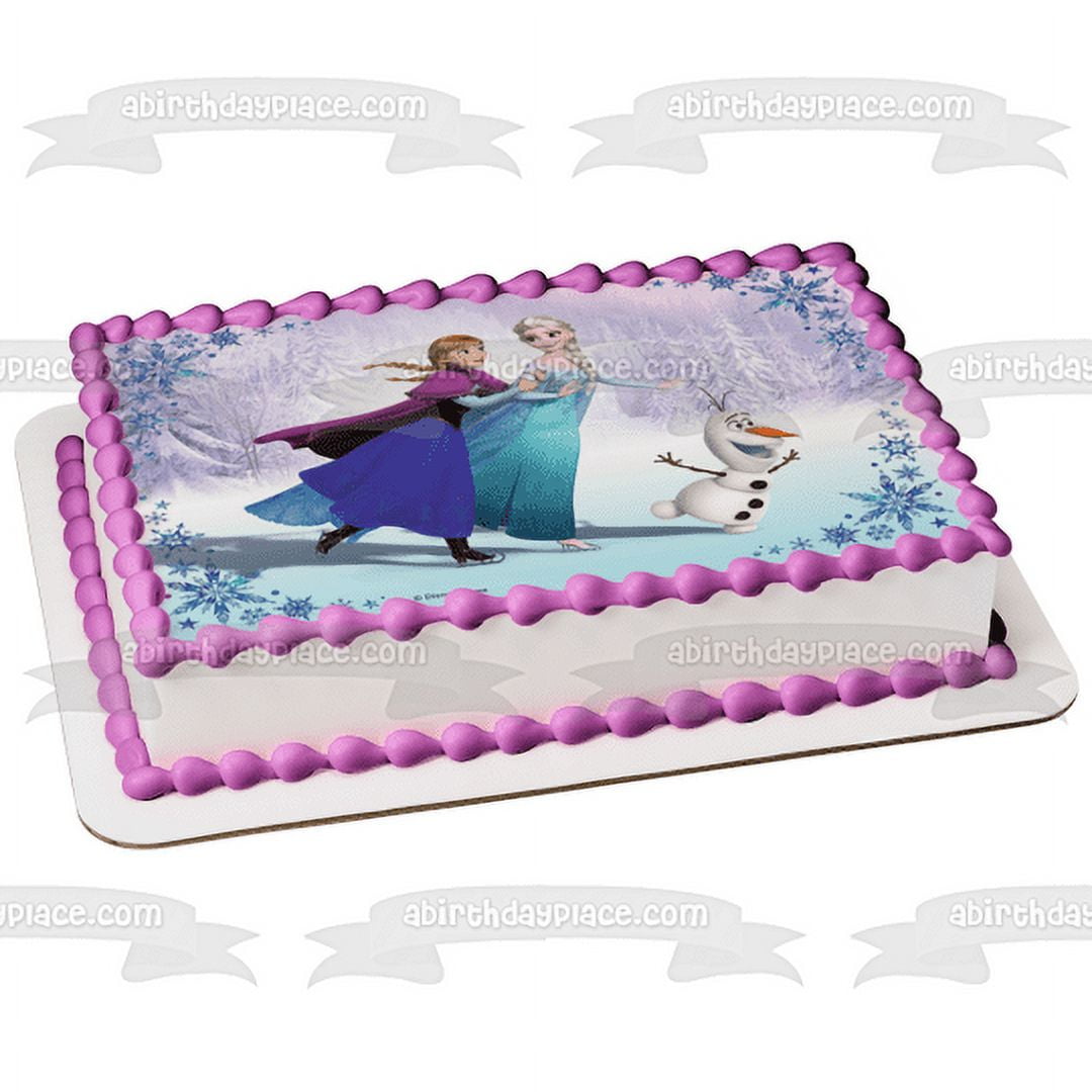 A Birthday Place Disney Frozen Anna Elsa Olaf Edible Cake Topper Image (8 in Round) h8gwm