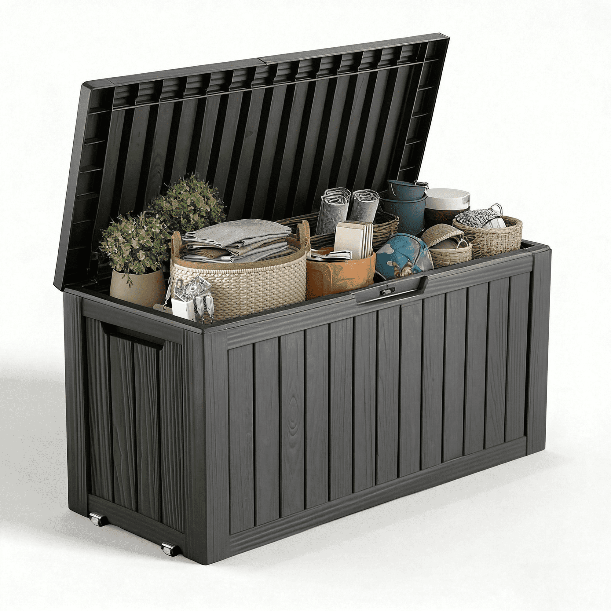 Easy Up 80 Gallon Resin Deck Box, Lockable Outdoor Patio Storage for Garden Tools and Furniture (Black, 46.3 in x 18.7 in x 23.2 in) lgj7n