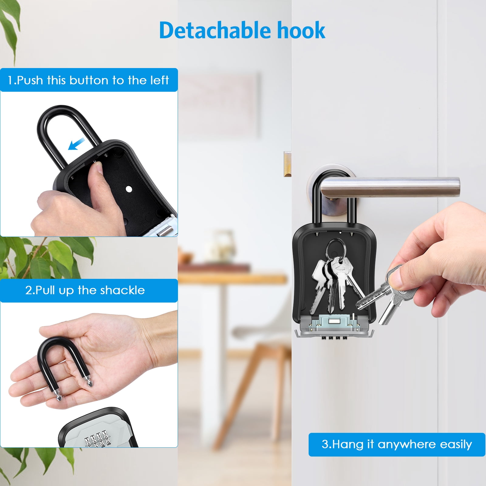 AMIR Key Lock Box with Removable Shackle, 4-Digit Combination Security Storage for Home and Garage (Silver) csart - Image 8