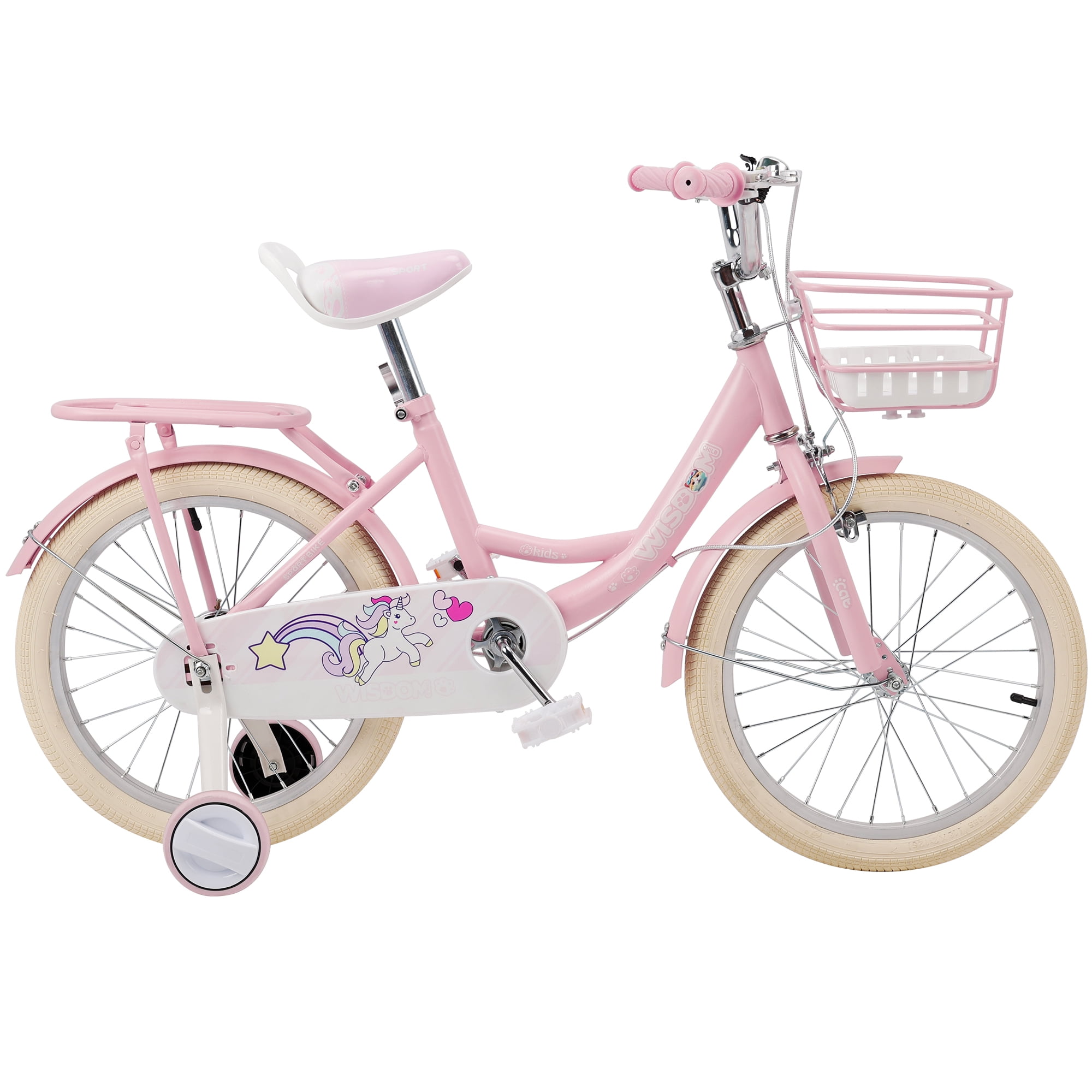 Bruce & Shark Kids Bicycle with Training Wheels and Basket (Pink, 18 in) 6vb7m - Image 10