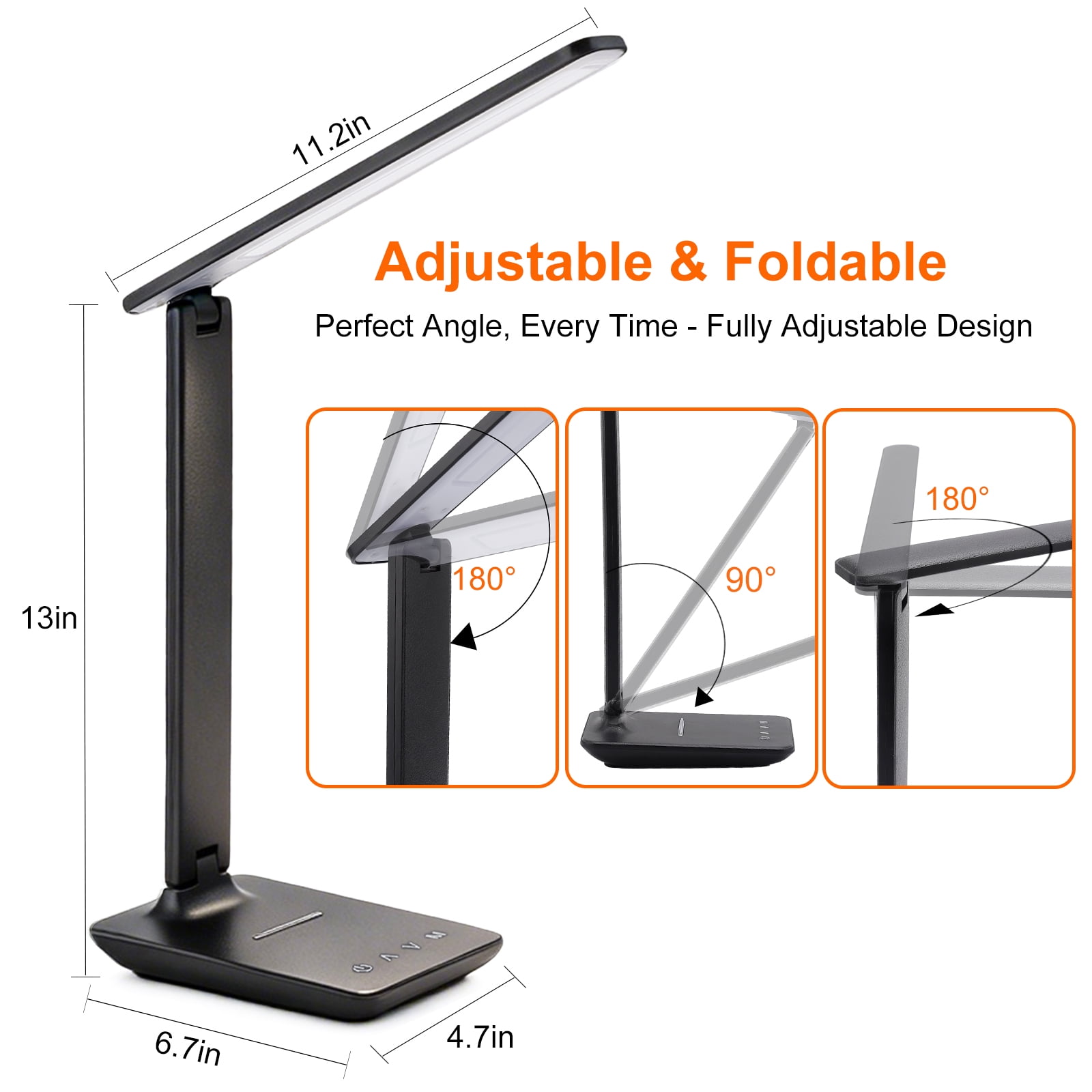 Foukus LED Desk Lamp with USB Charging Port, Dimmable Table Light for Home Office, 5 Color Modes & Touch Control (Matte Black, 15 in) lgqrs