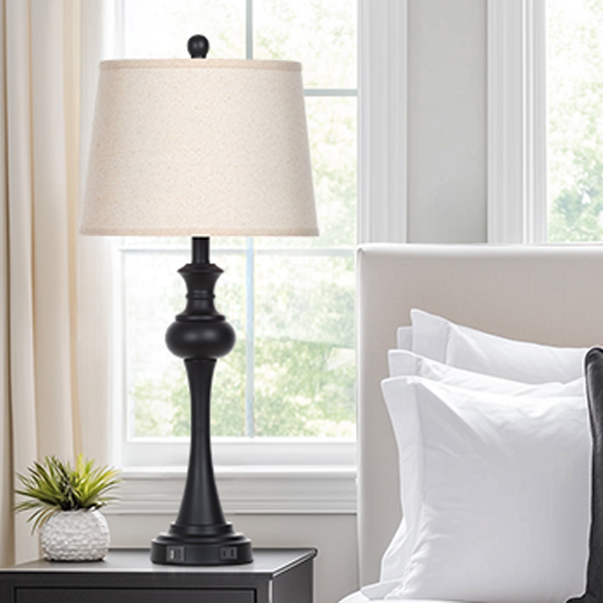 Cinkeda 3-Way Dimmable Industrial Table Lamp Set (28 in, Black, Set of 2) vx737