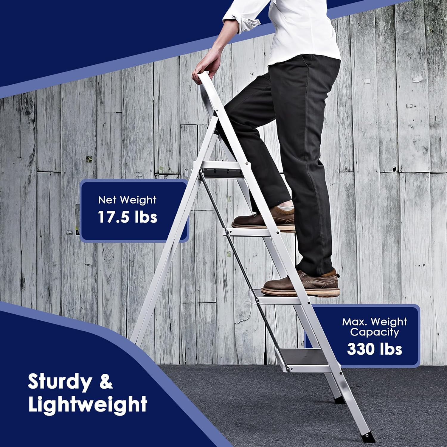 Upgo 4-Step Folding Ladder, Heavy-Duty Portable Step Stool with Anti-Slip Pedals and Safety Handrail (White, 330 lb Capacity) zf6re