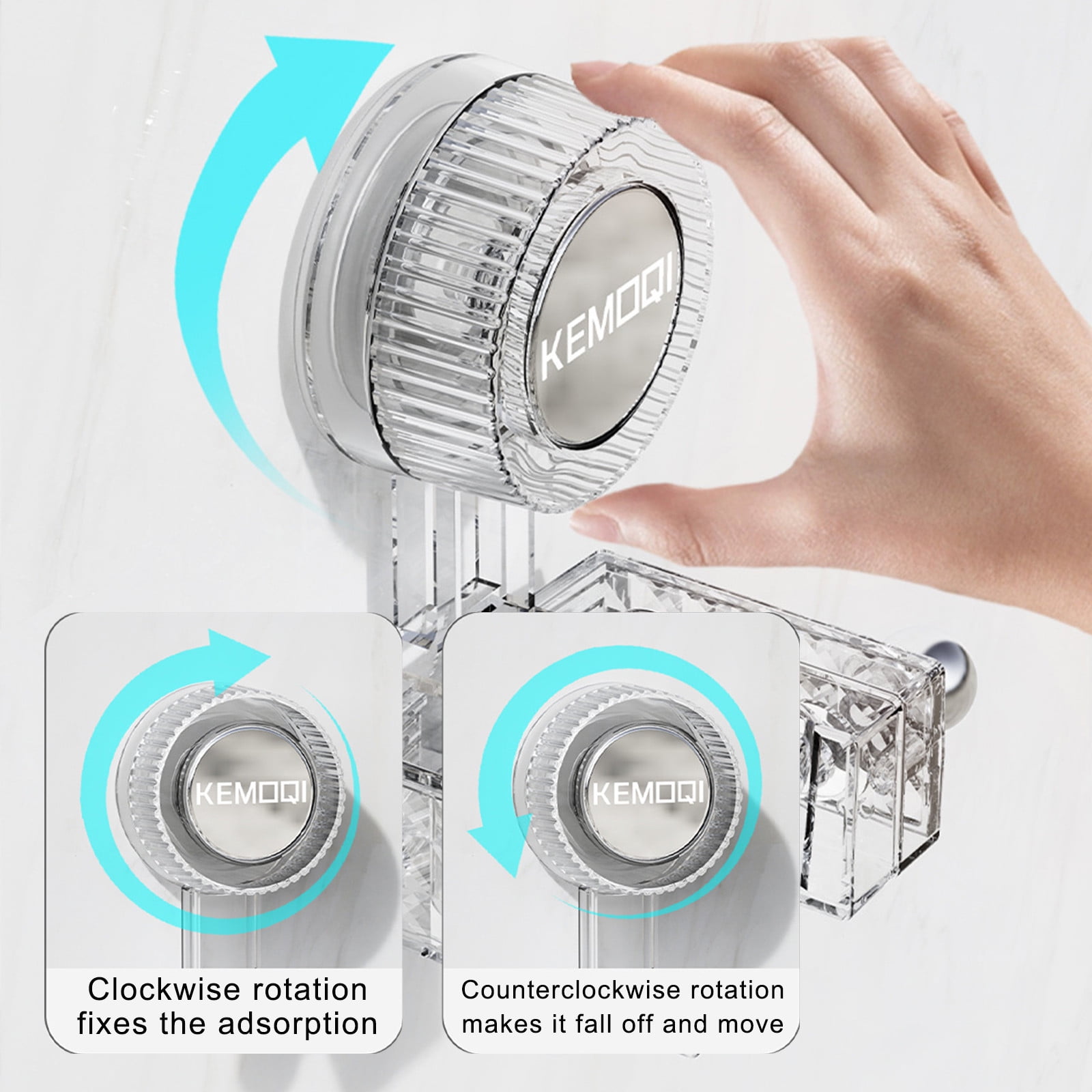 COM1950s Adjustable Suction Cup Shower Head Holder with Hooks (Clear, 1 Pack) wmk01