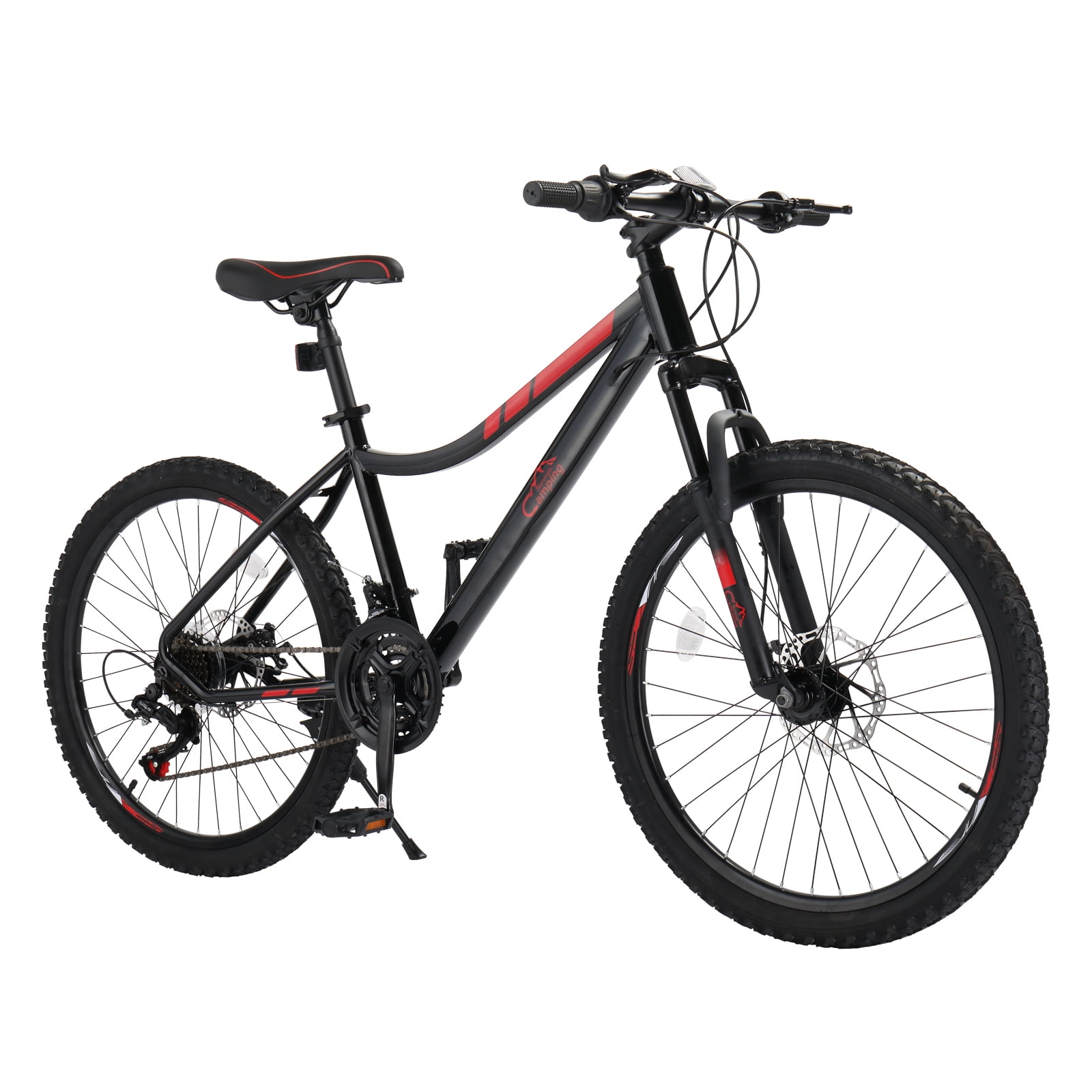 Ktaxon 24 in Mountain Bike with Shimano 21 Speed Drivetrain and Disc Brakes (Black Red, 24 in) 7gah1