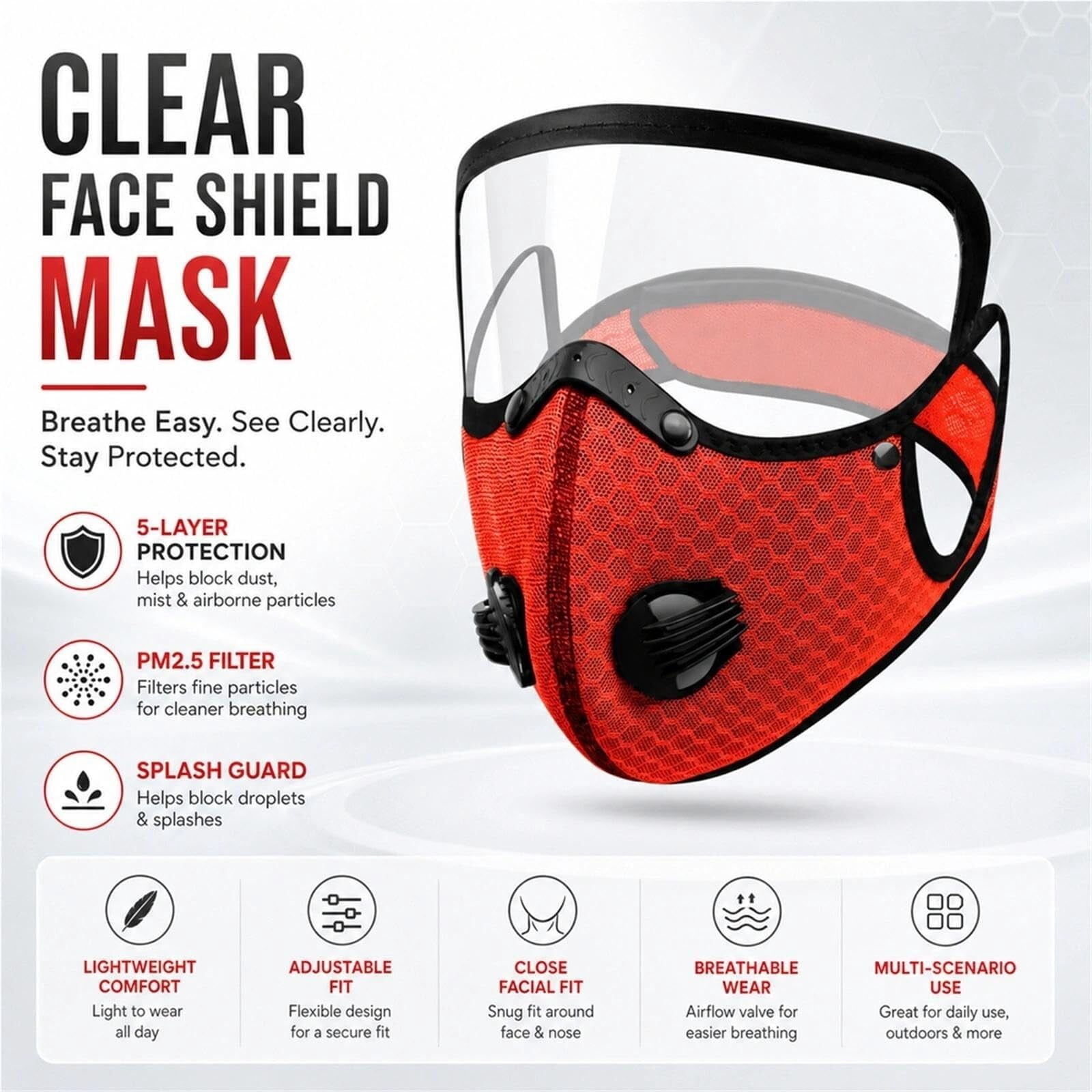 BDLHX Reusable Dust Mask with Adjustable Anti-Fog Goggles and 10 Carbon Filters (Black, One Size) dog1t
