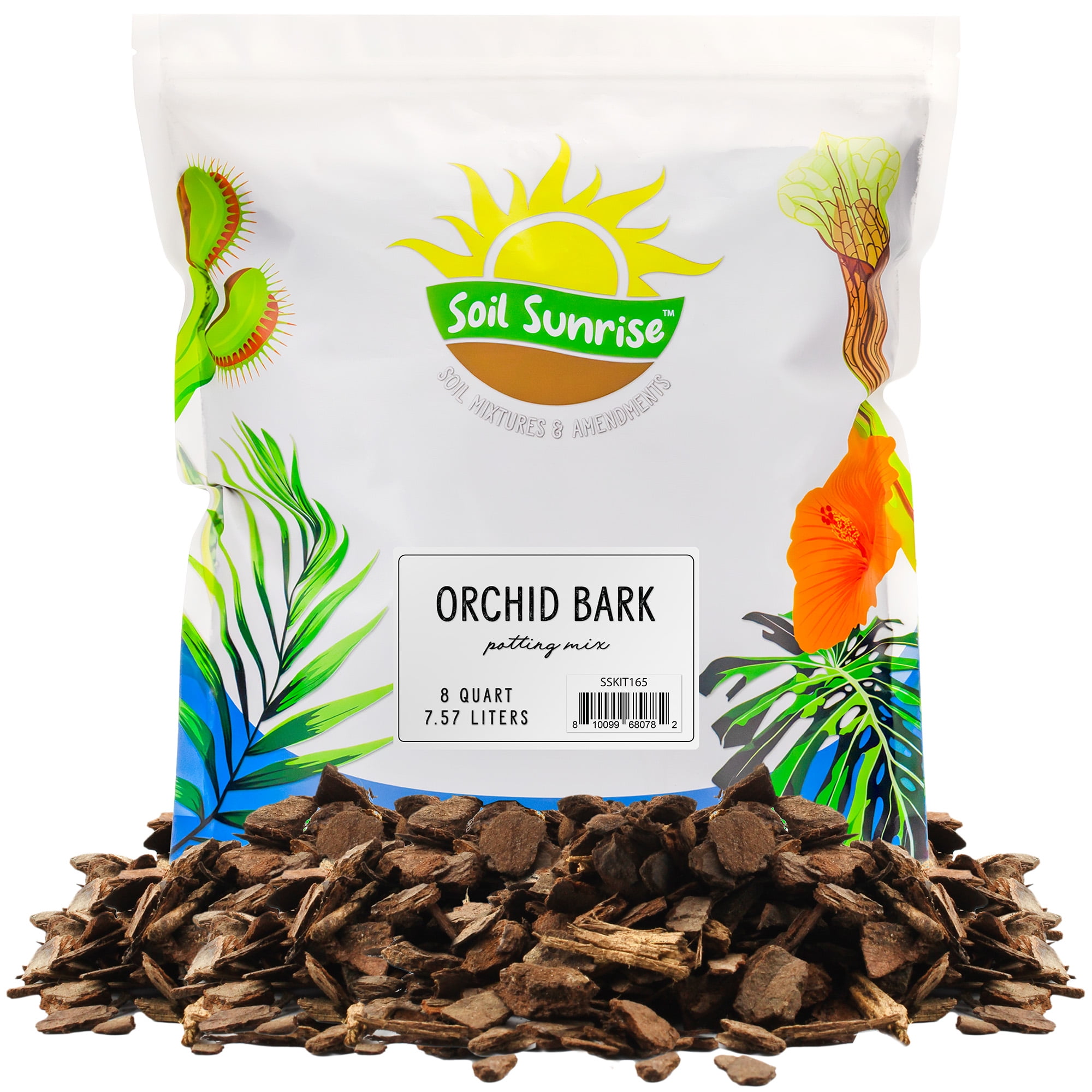 Soil Sunrise Organic Orchid Potting Bark, All-Natural Pine Bark Mix for Aeration and Drainage (8 Quarts) 3sfr1