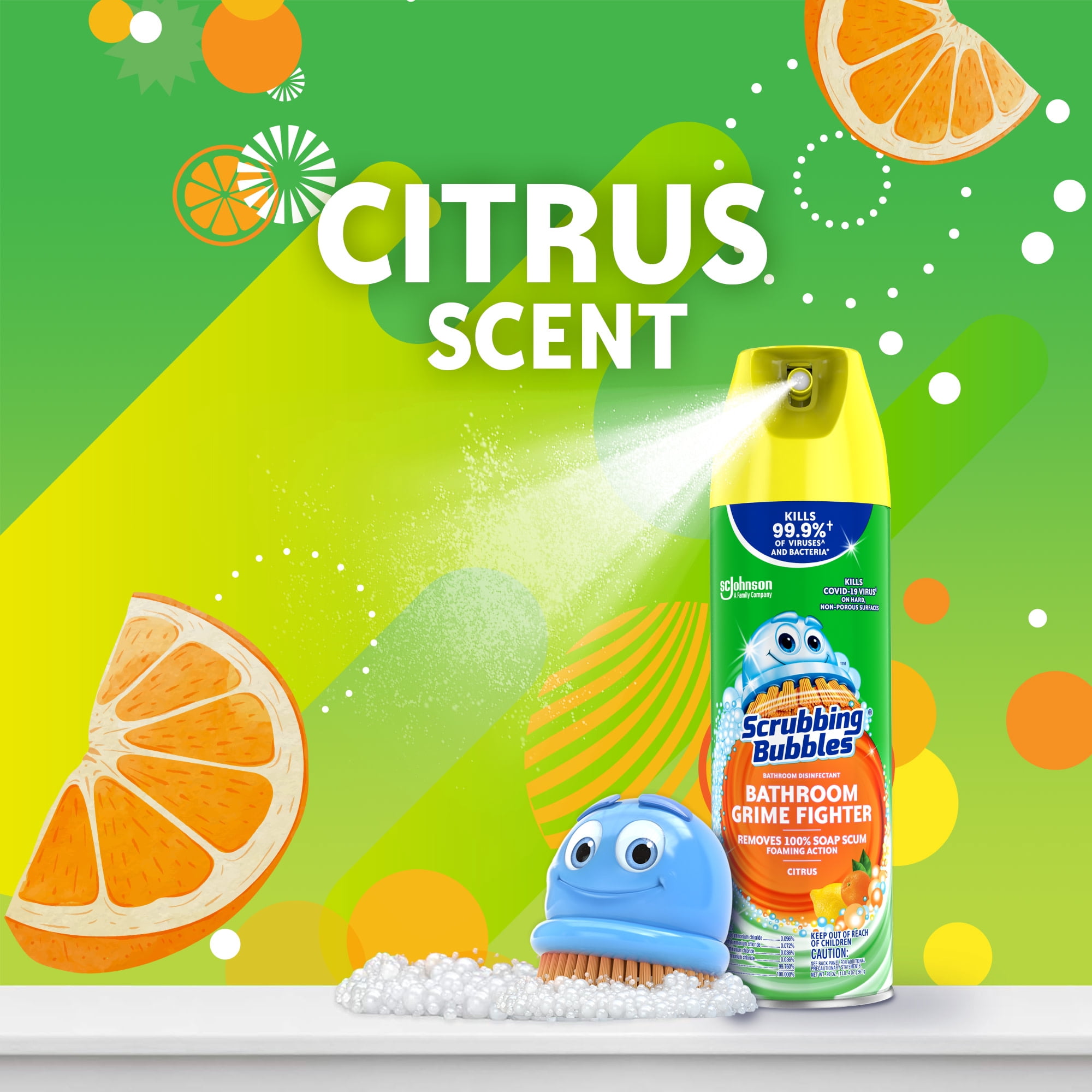 Scrubbing Bubbles Bathroom Grime Fighter Disinfectant Spray, Citrus Scent (20 oz, 2 Pack) yhl3v