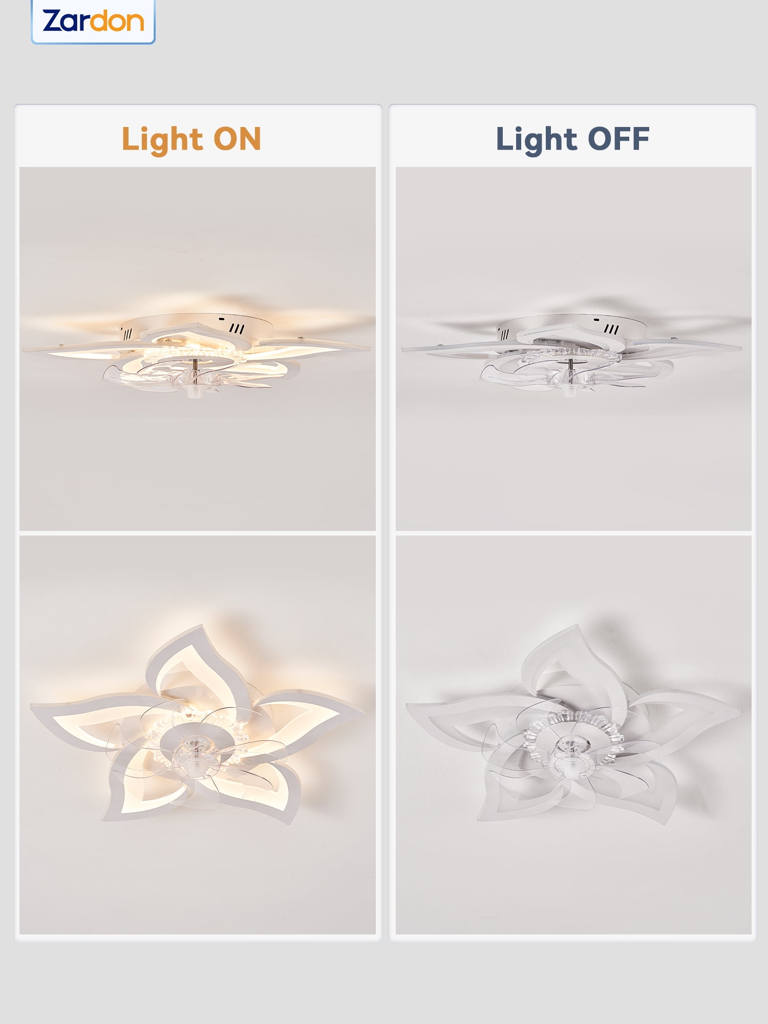Zardon 27 in Flower Ceiling Fan with LED Lights and Remote Control (White, 27 in) 36qzx