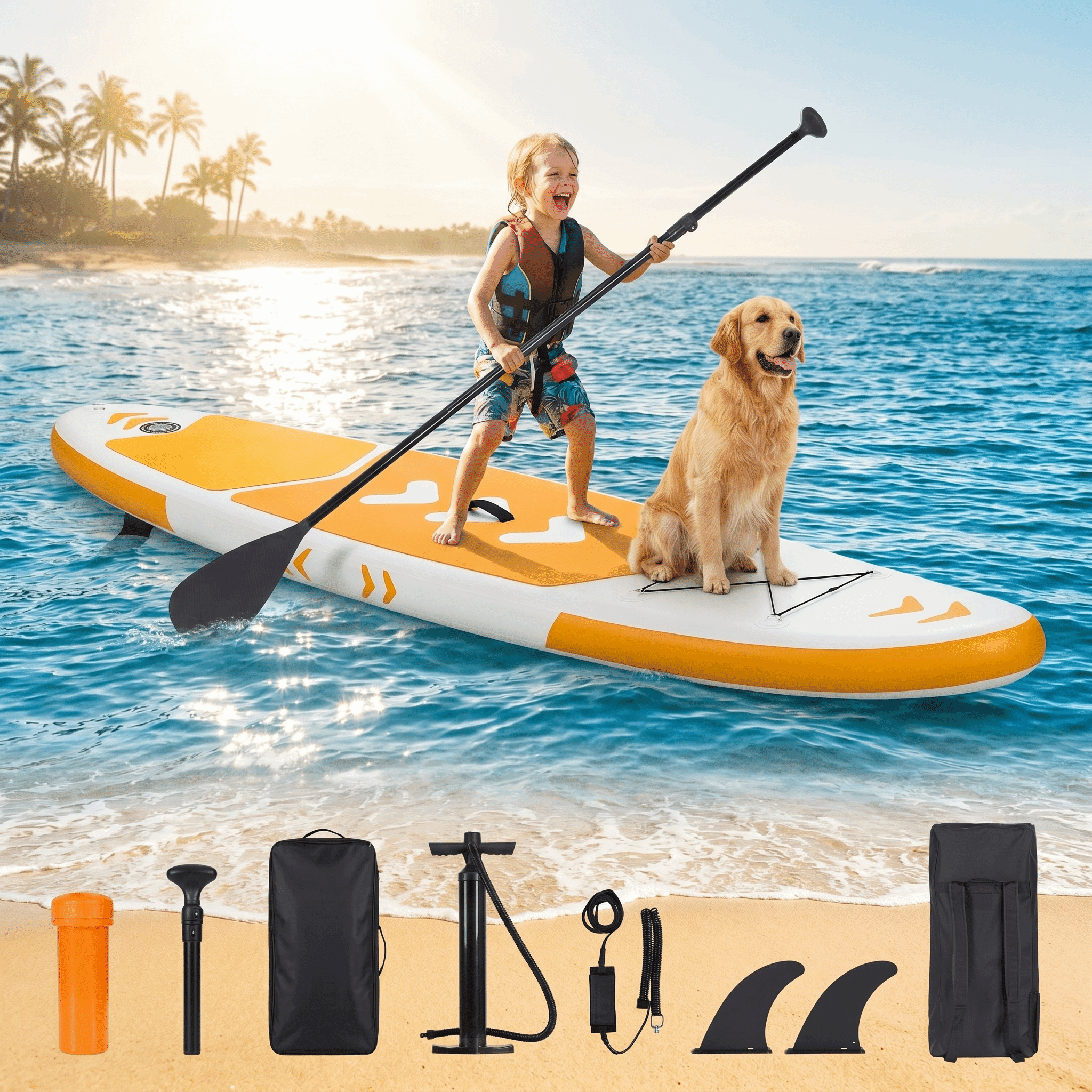 Naipo Inflatable Stand Up Paddle Board Ultra-Light SUP for Surfing and Touring (Orange, 120 in x 30 in x 6 in) tay89