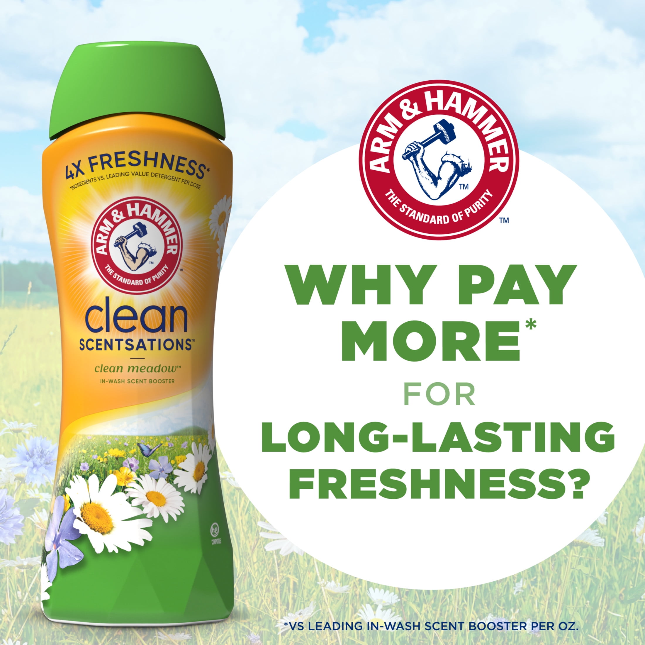 ARM & HAMMER Clean Scentsations In-Wash Laundry Scent Booster, Long-Lasting Clean Meadow Fragrance (24 oz) g105p